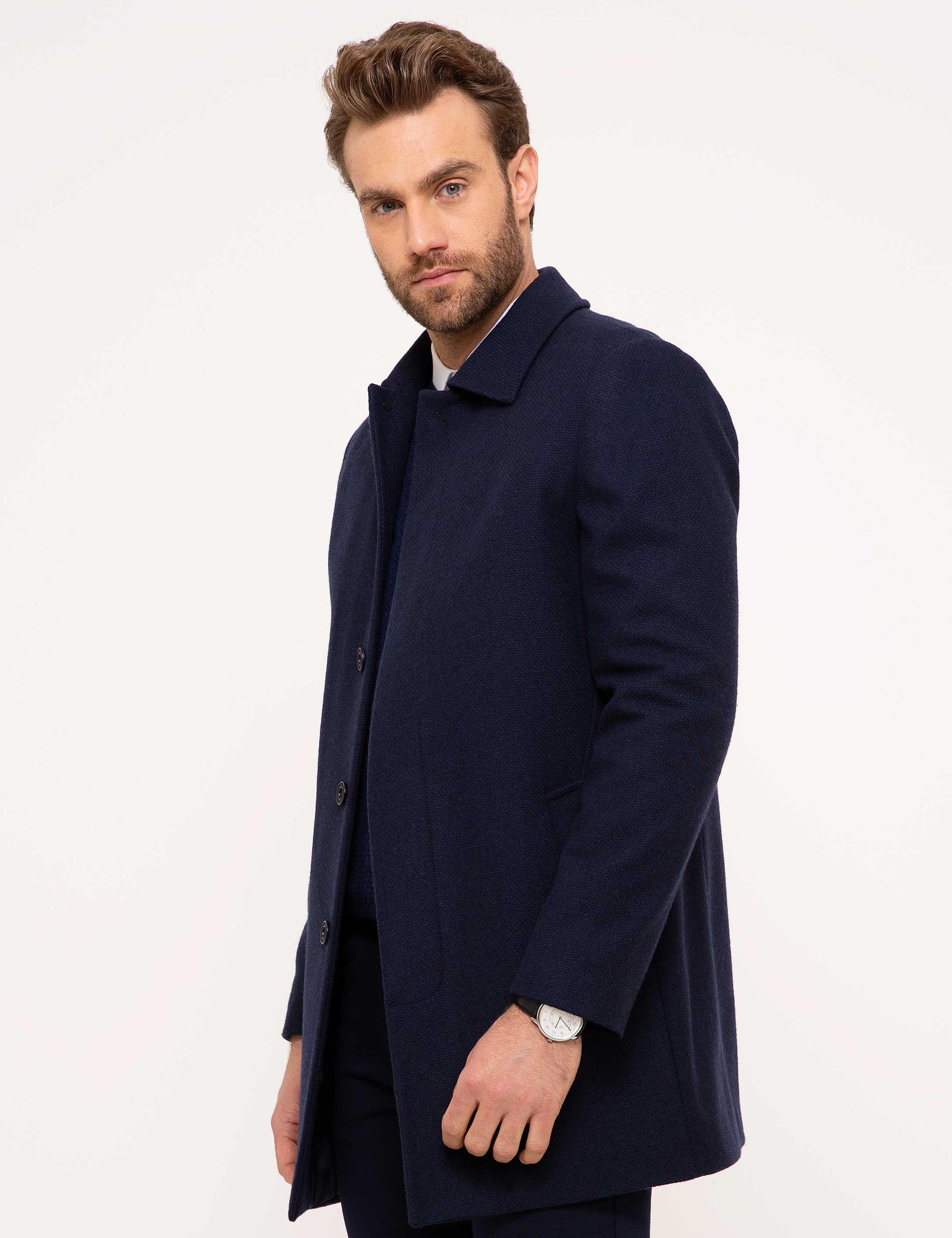 Lacivert Slim Fit Palto