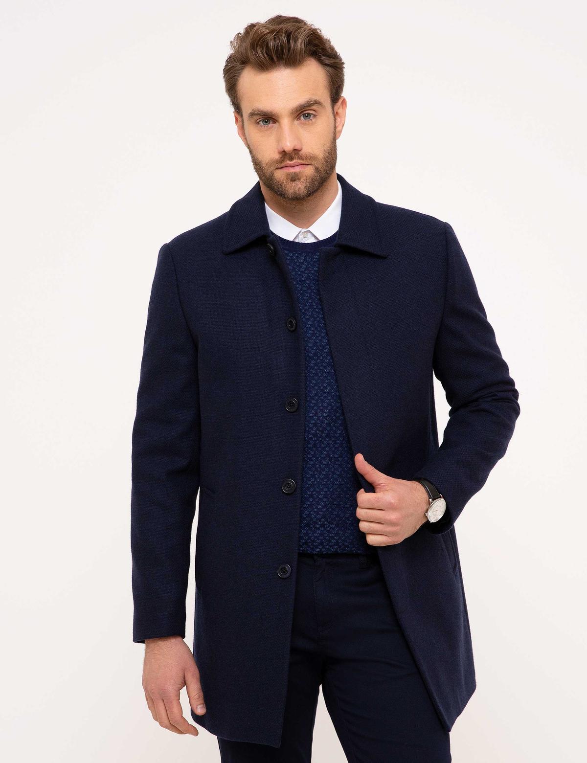 Lacivert Slim Fit Palto