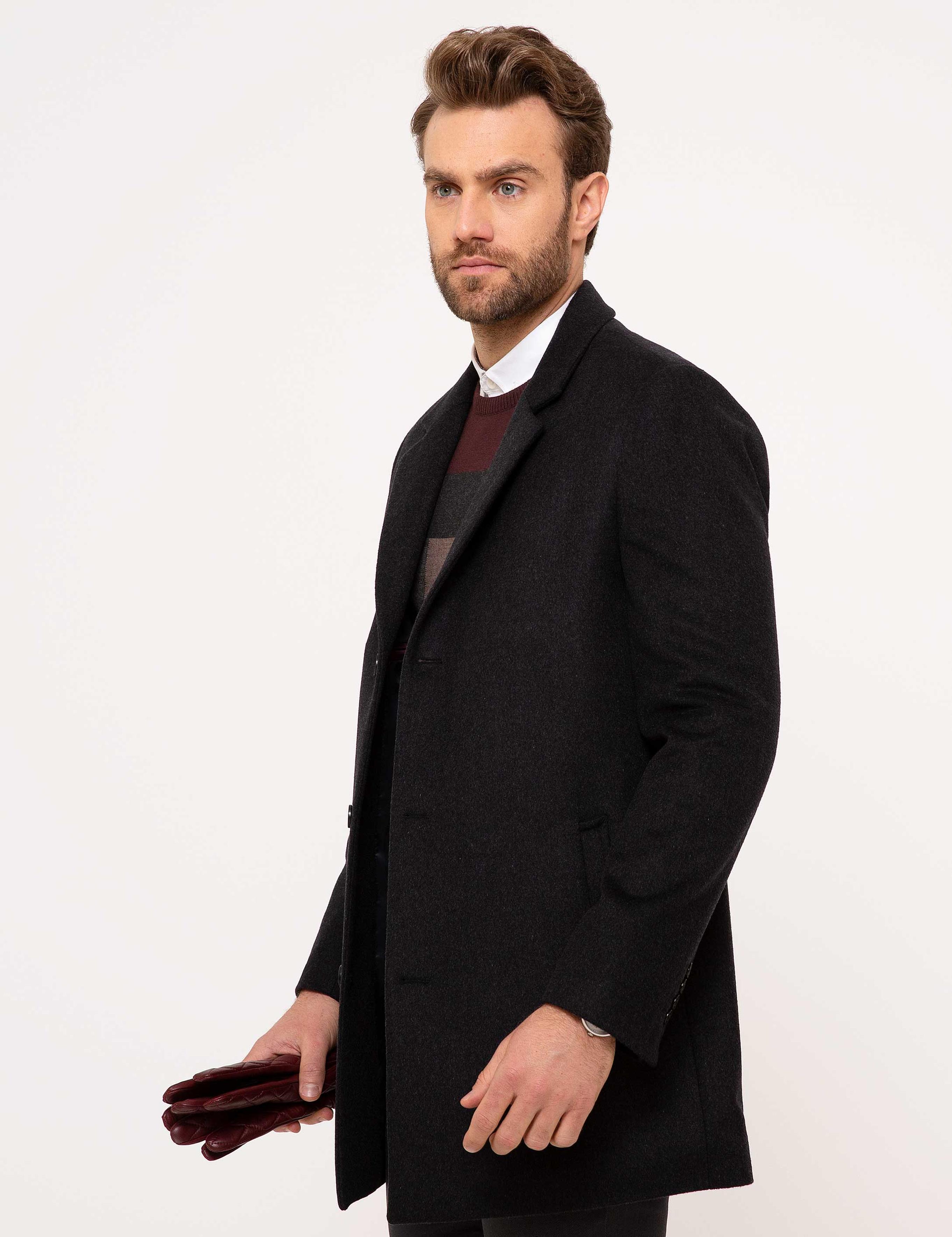 Antrasit Melanj Ex.Slim Fit Palto