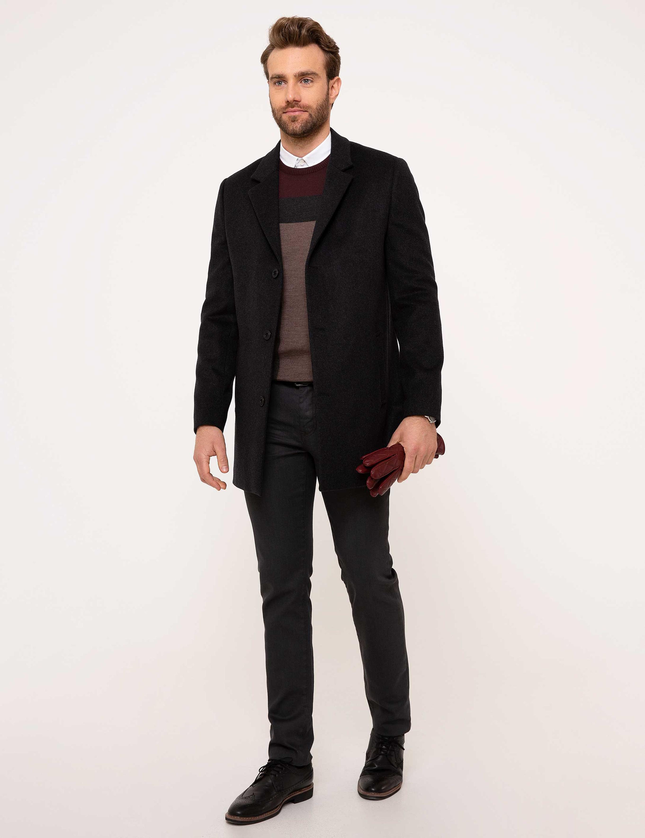 Antrasit Melanj Ex.Slim Fit Palto