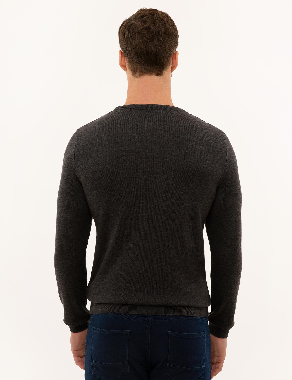 Kahverengi Slim Fit Bisiklet Yaka Triko Kazak - 50230163007