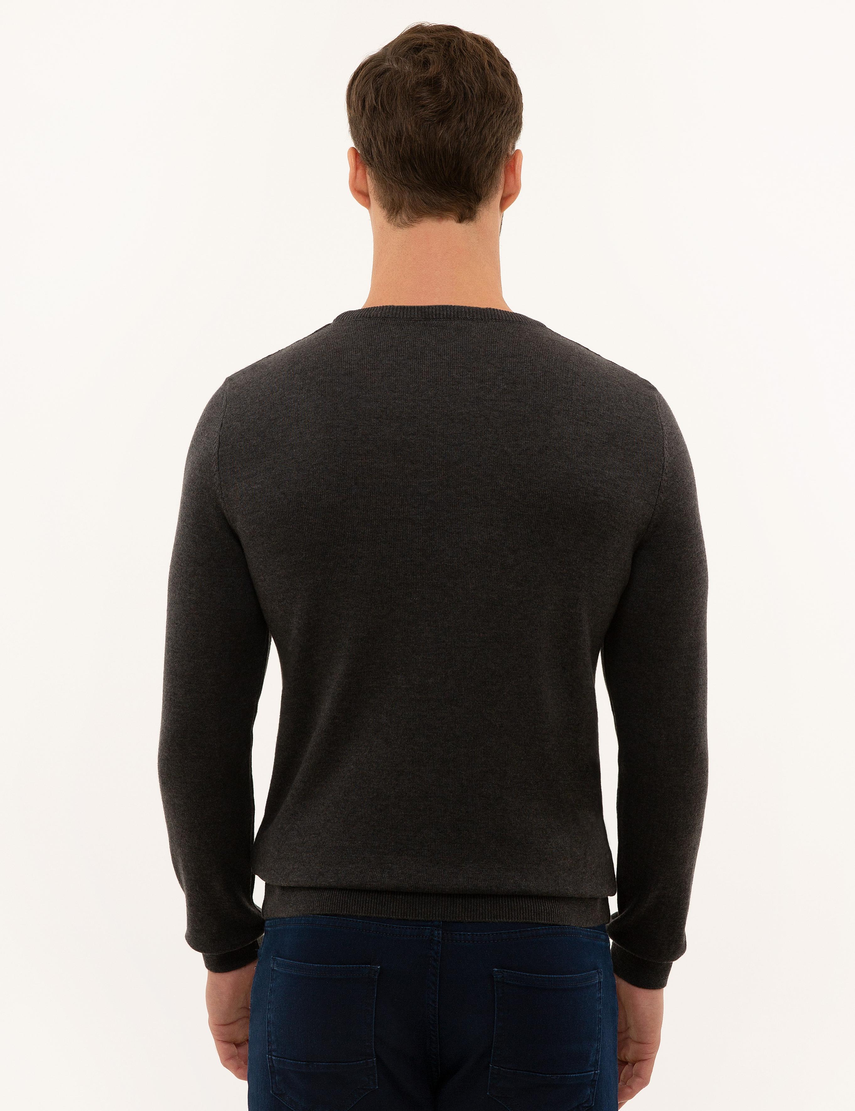 Kahverengi Slim Fit Bisiklet Yaka Triko Kazak