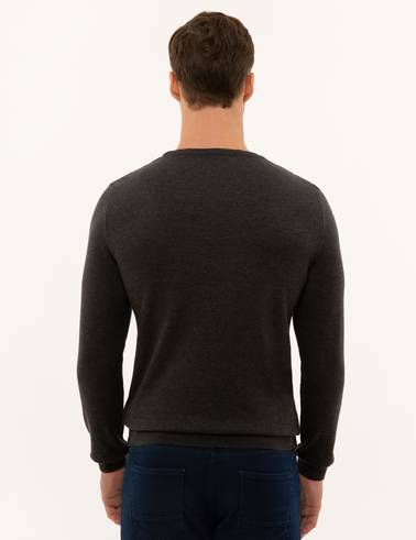 Kahverengi Slim Fit Bisiklet Yaka Triko Kazak