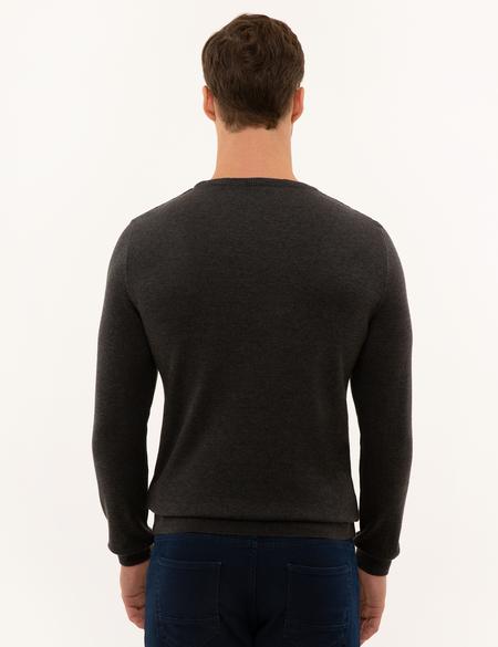Kahverengi Slim Fit Bisiklet Yaka Triko Kazak - 50230163007