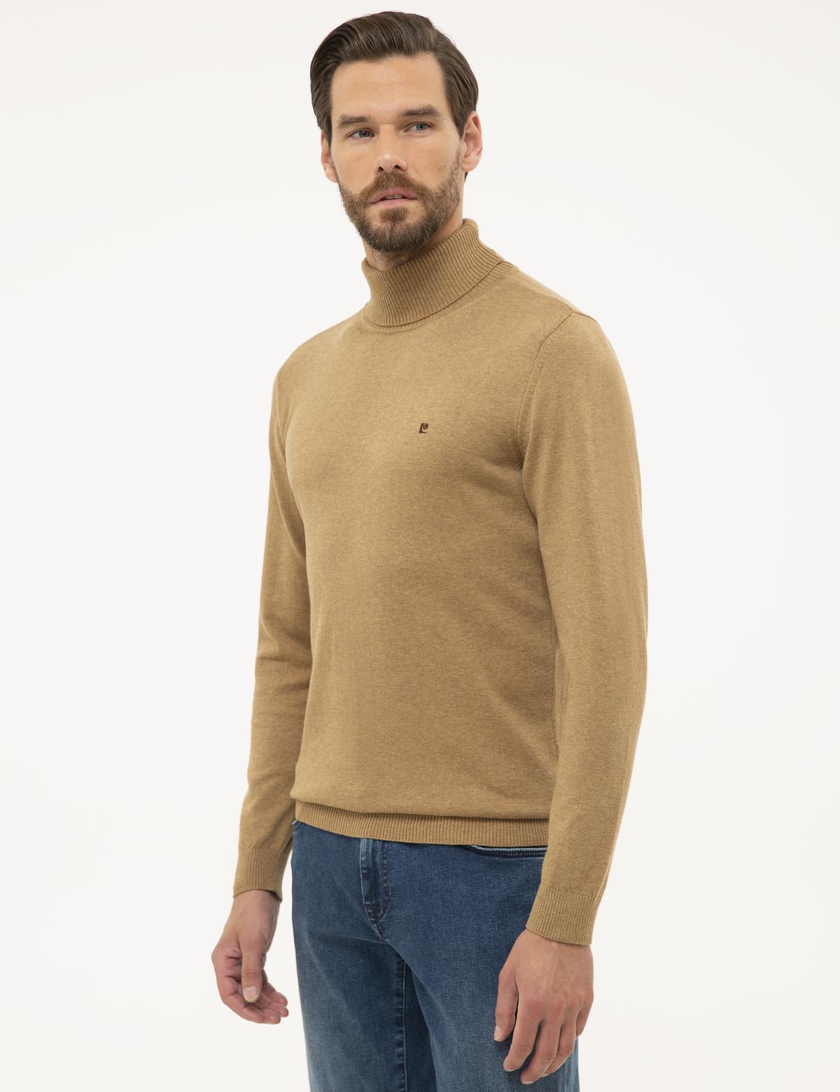 Camel Melanj Slim Fit Tam Balıkçı Yaka Basic Triko Kazak - 50230785059