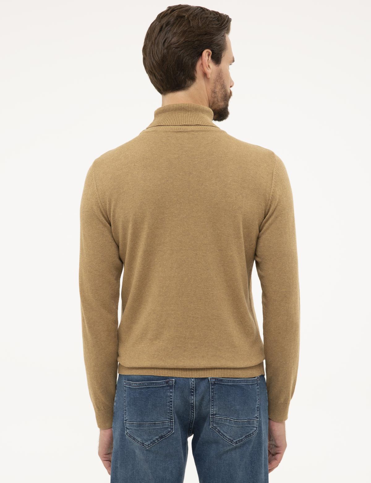 Camel Melanj Slim Fit Tam Balıkçı Yaka Basic Triko Kazak - 50230785059