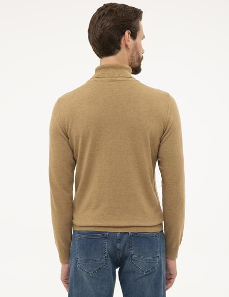 Camel Melanj Slim Fit Tam Balıkçı Yaka Basic Triko Kazak - 50230785059