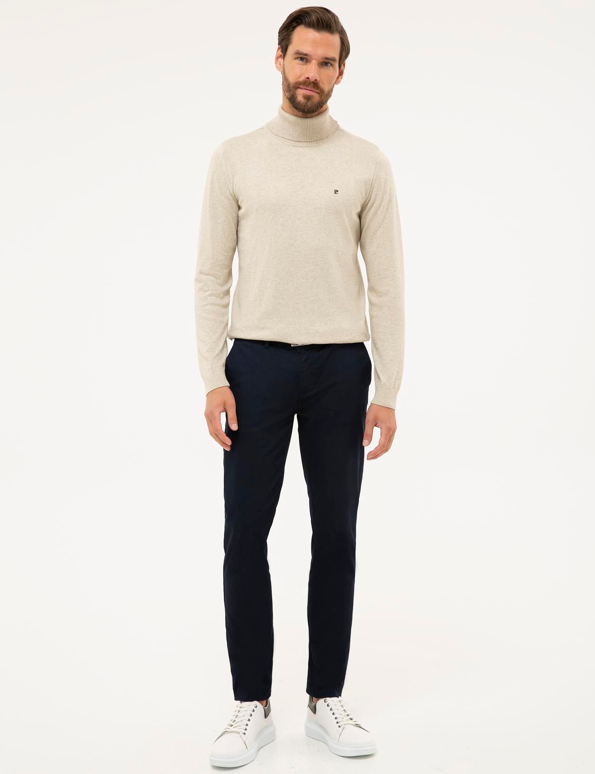 Kum Melanj Slim Fit Tam Balıkçı Yaka Basic Triko Kazak - 50230785066