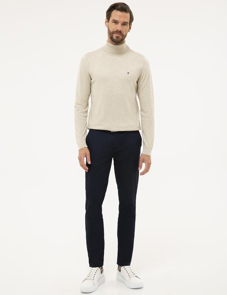 Kum Melanj Slim Fit Tam Balıkçı Yaka Basic Triko Kazak - 50230785066