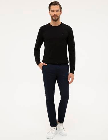 Siyah Slim Fit Bisiklet Yaka Basic Triko Kazak