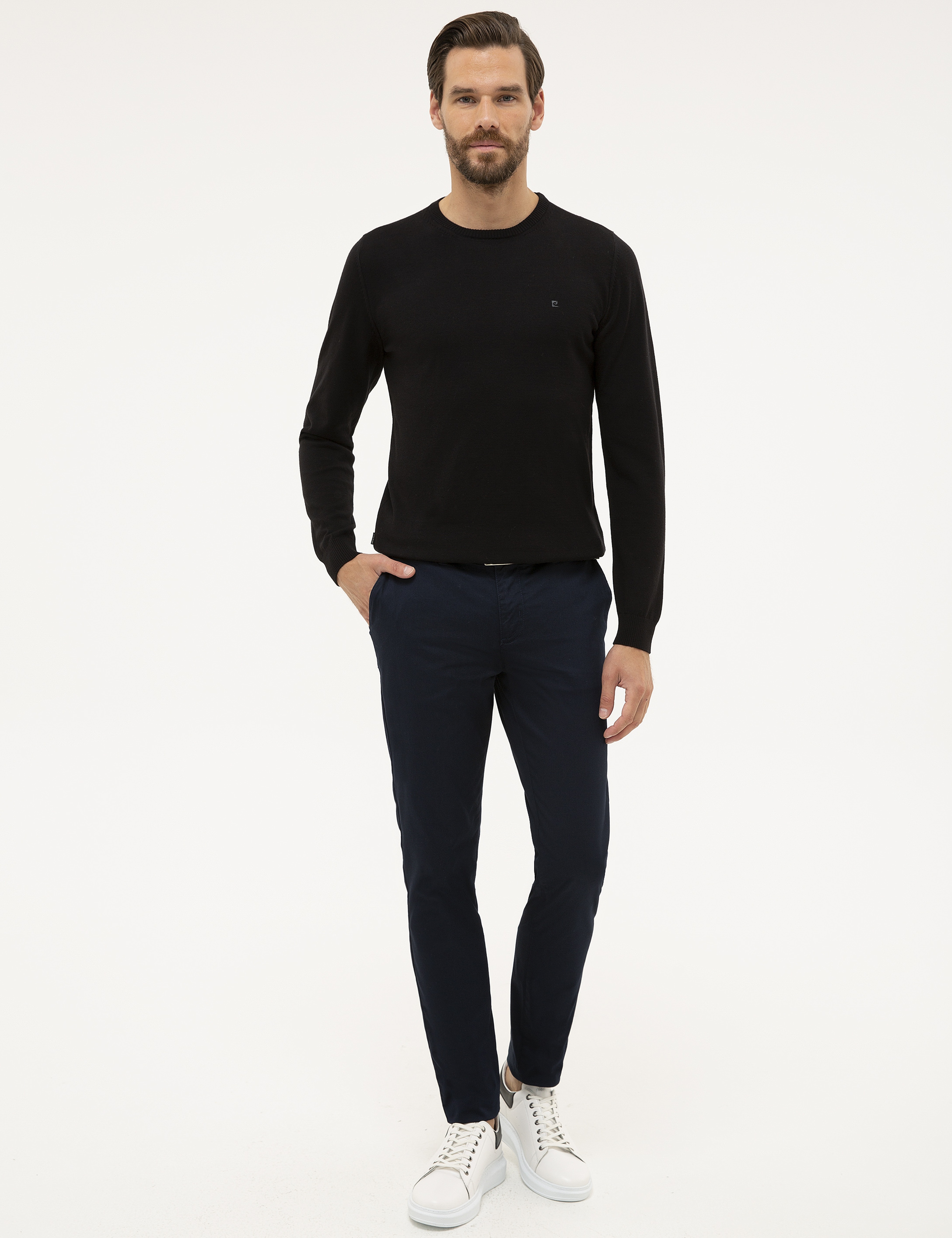 Siyah Slim Fit Bisiklet Yaka Basic Triko Kazak - Image 5