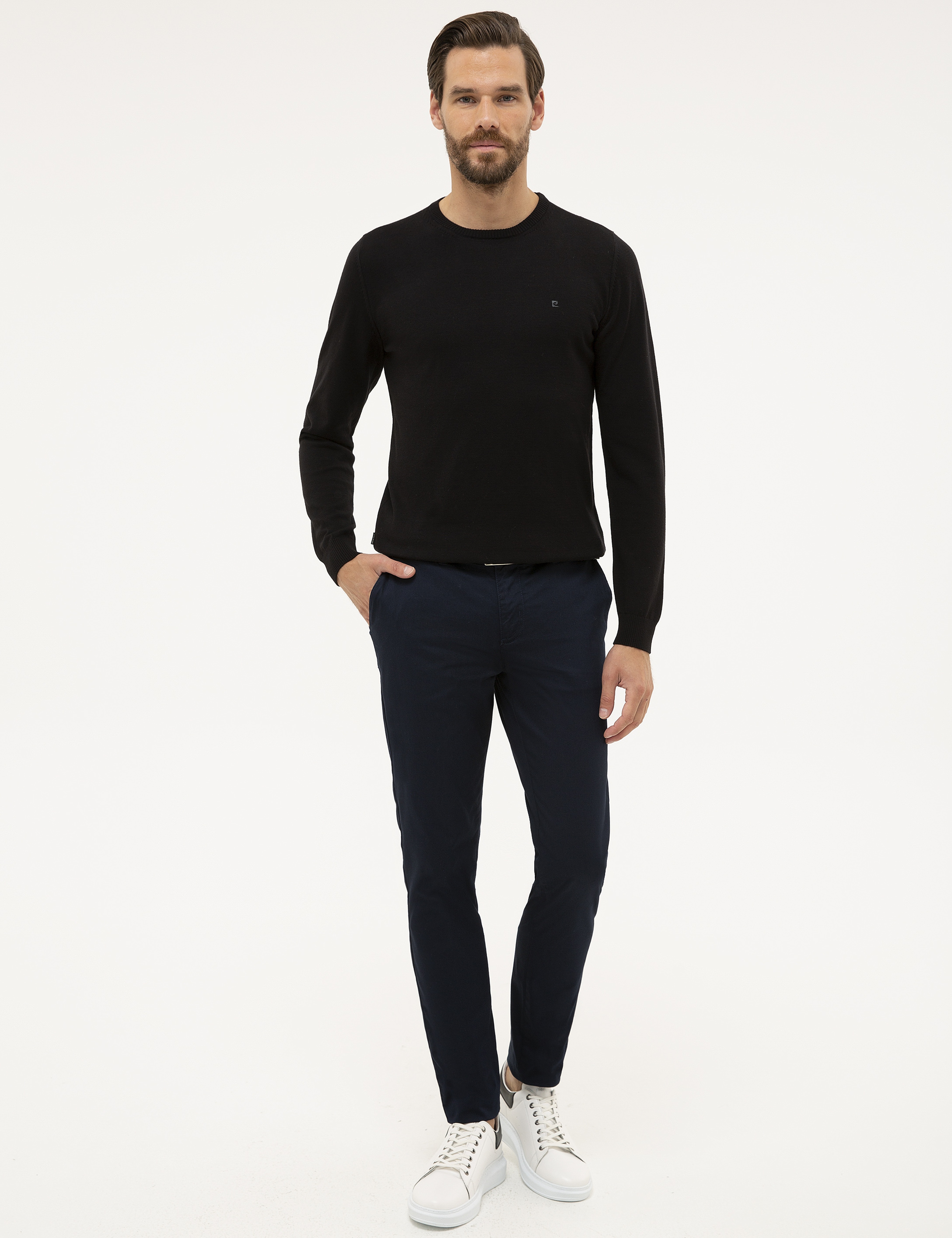 Siyah Slim Fit Bisiklet Yaka Basic Triko Kazak