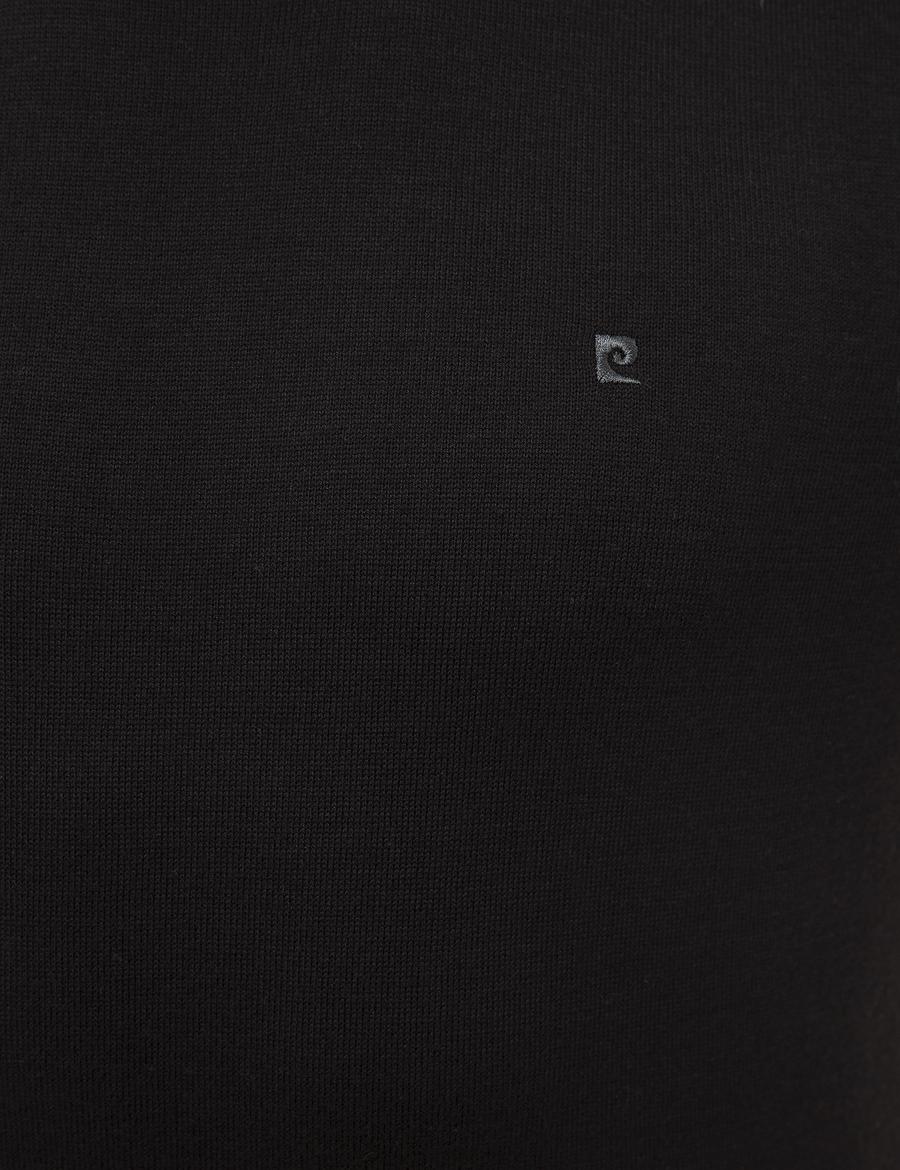 Siyah Slim Fit Bisiklet Yaka Basic Triko Kazak