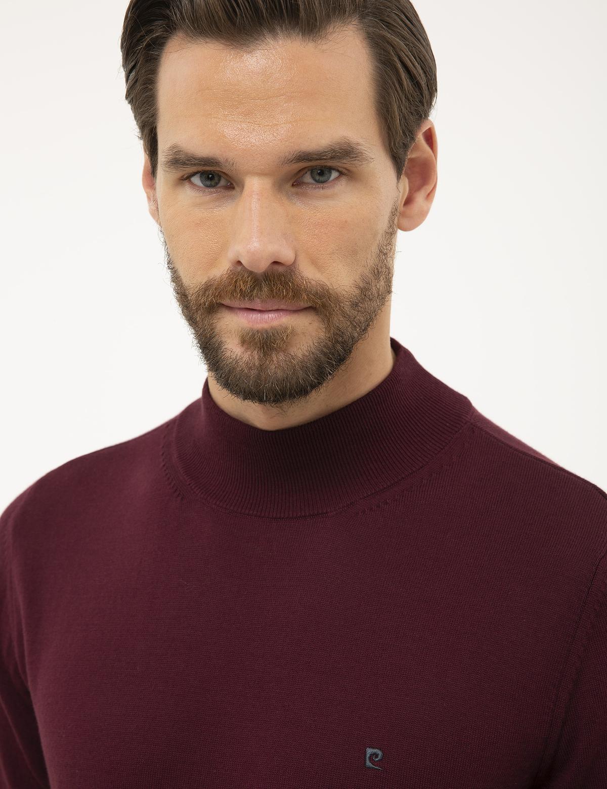 Bordo Slim Fit Yarım Balıkçı Yaka Basic Triko Kazak - 50230807021