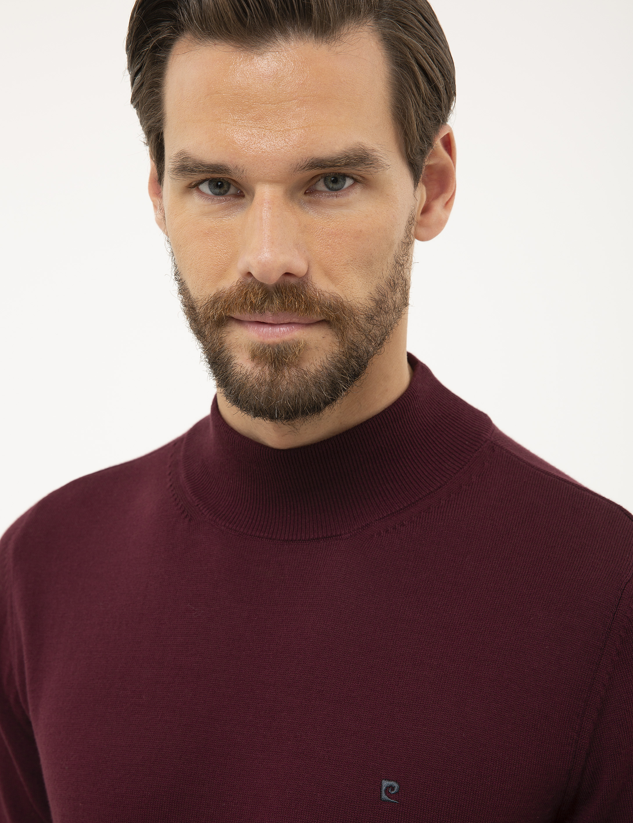 Bordo Slim Fit Yarım Balıkçı Yaka Basic Triko Kazak - Image 2