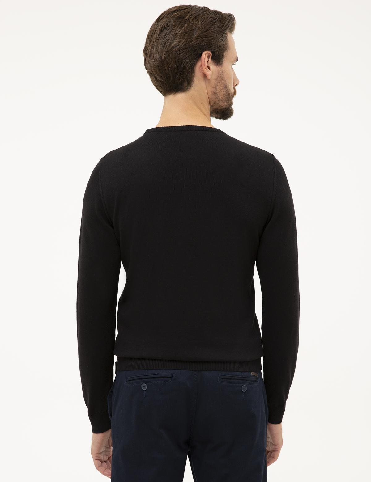 Siyah Slim Fit Bisiklet Yaka Basic Triko Kazak - 50230805019