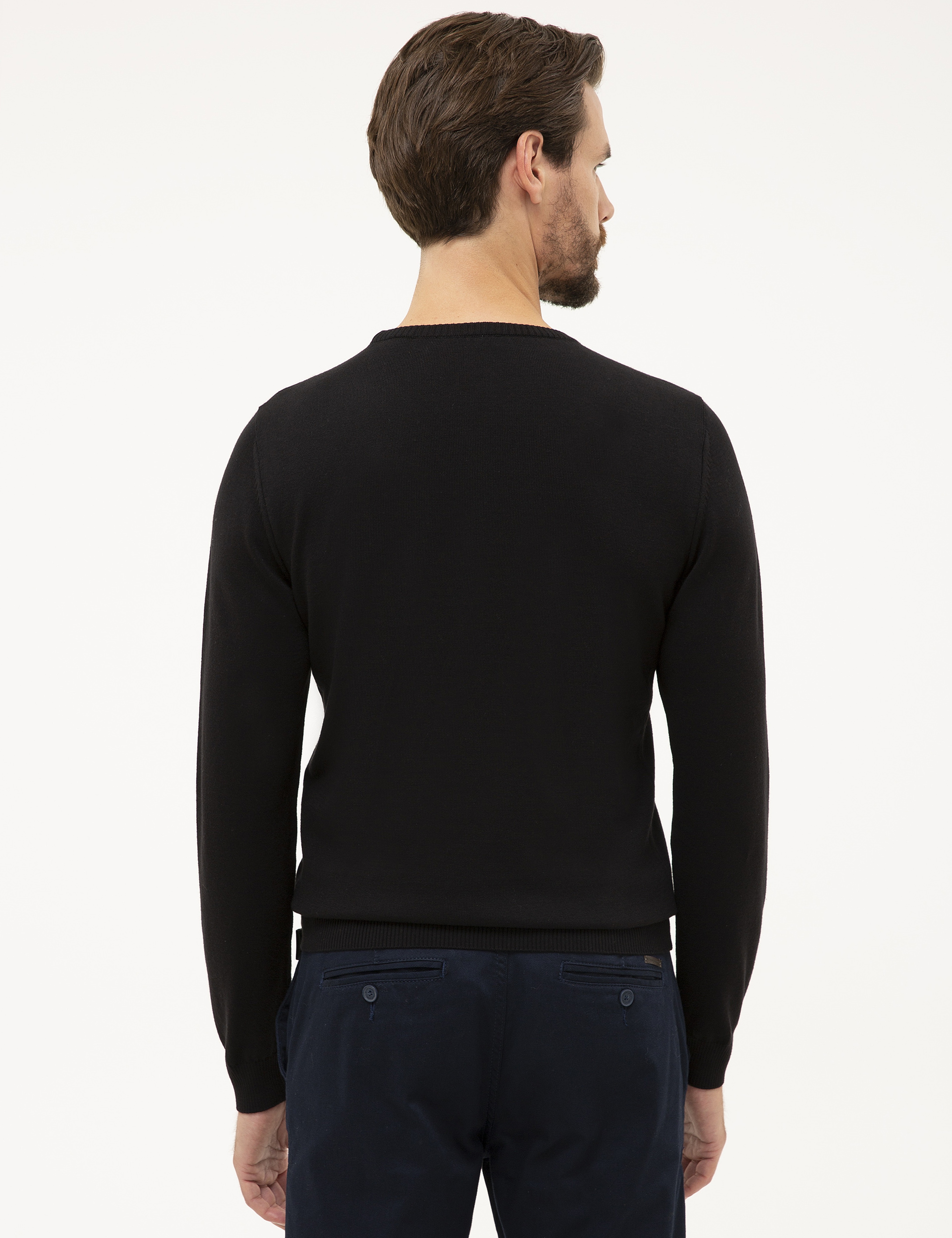 Siyah Slim Fit Bisiklet Yaka Basic Triko Kazak - Image 4