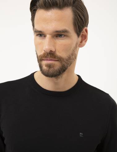 Siyah Slim Fit Bisiklet Yaka Basic Triko Kazak
