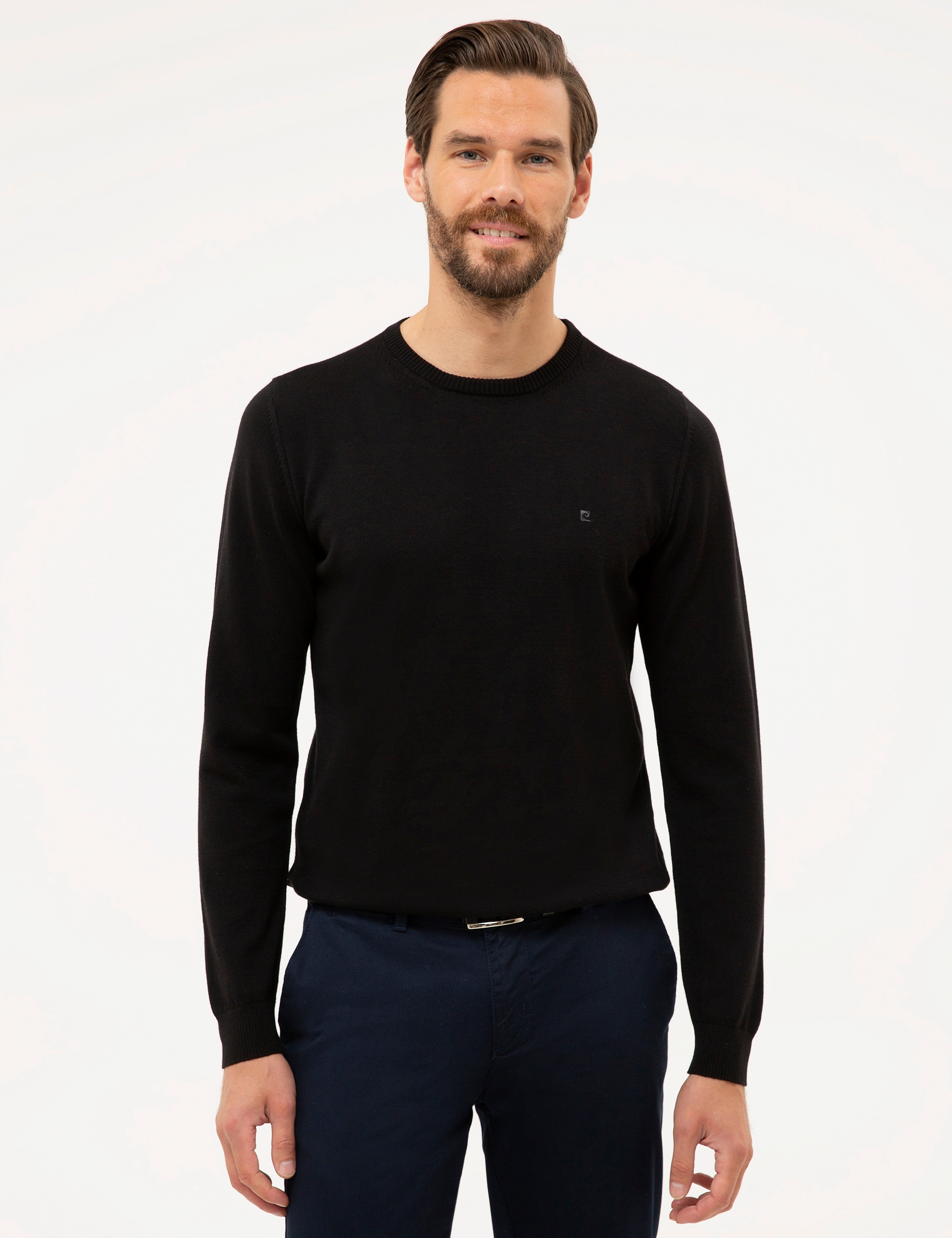 Siyah Slim Fit Bisiklet Yaka Basic Triko Kazak