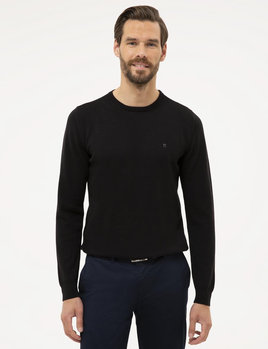 Siyah Slim Fit Bisiklet Yaka Basic Triko Kazak