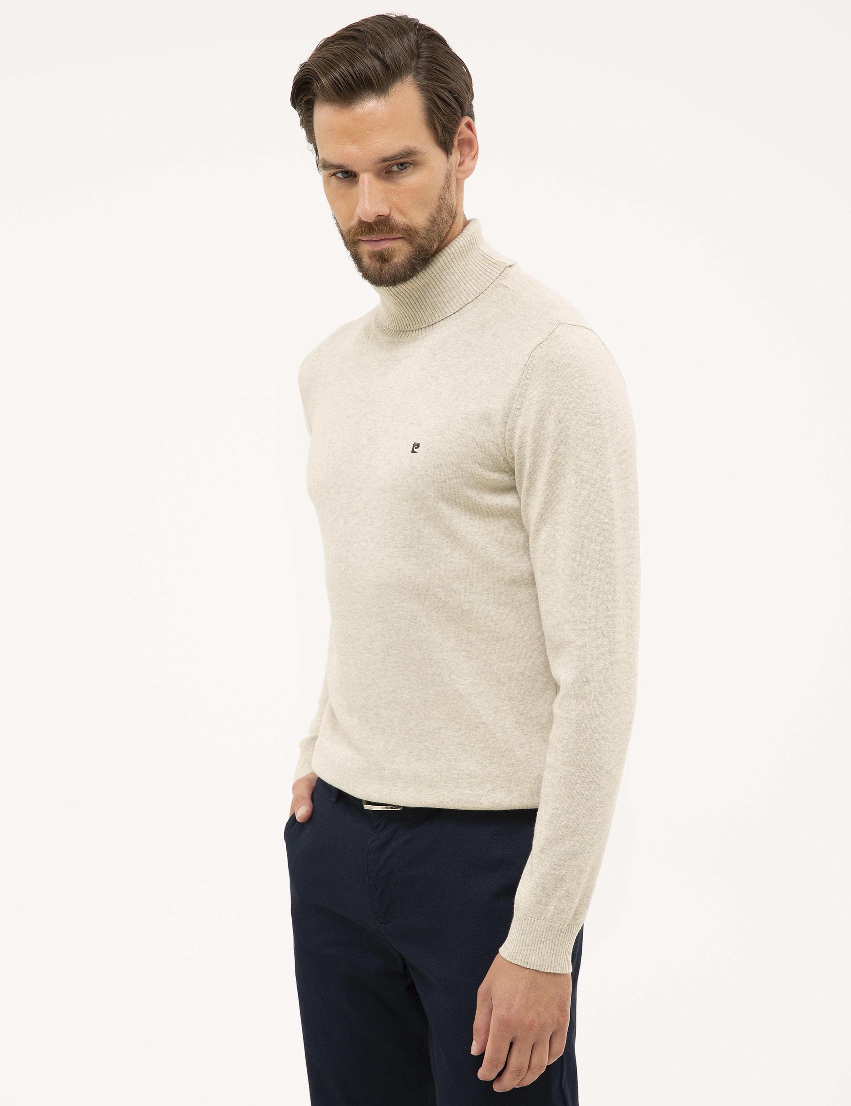 Kum Melanj Slim Fit Tam Balıkçı Yaka Basic Triko Kazak