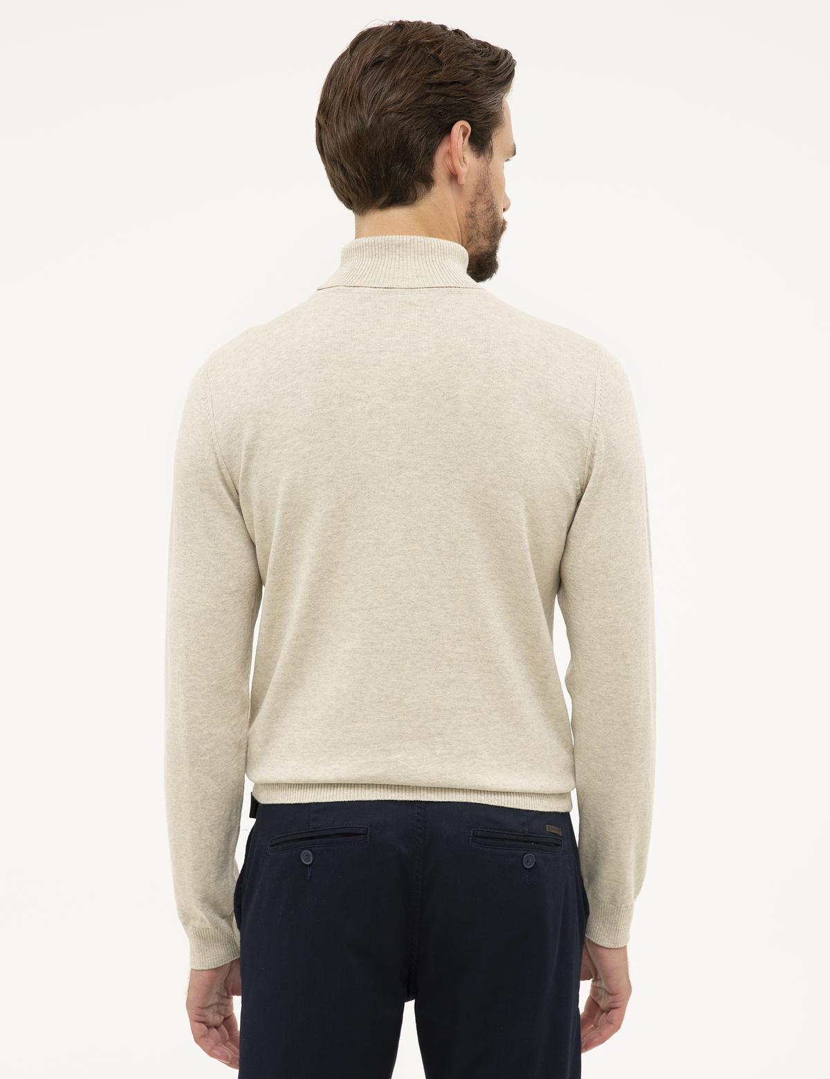 Kum Melanj Slim Fit Tam Balıkçı Yaka Basic Triko Kazak - 50230785066