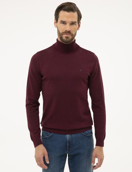 Bordo Slim Fit Tam Balıkçı Yaka Basic Triko Kazak - 50230785027
