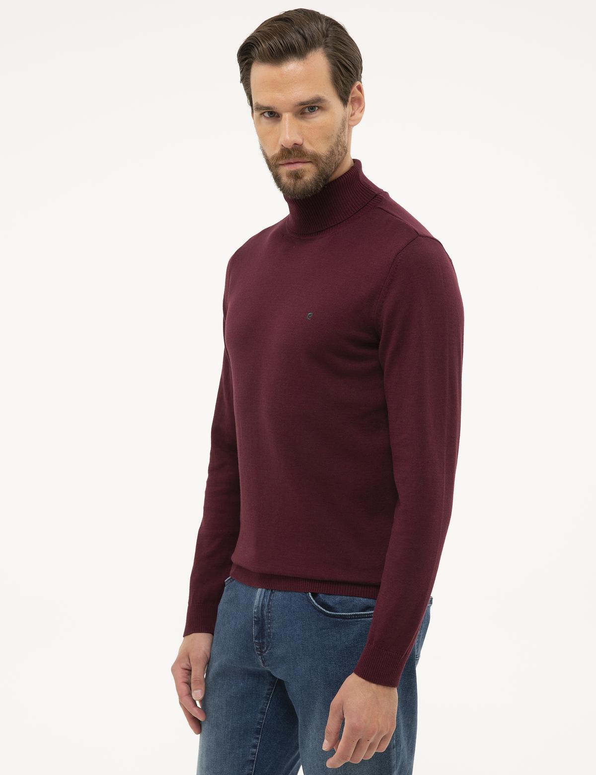 Bordo Slim Fit Tam Balıkçı Yaka Basic Triko Kazak - 50230785027