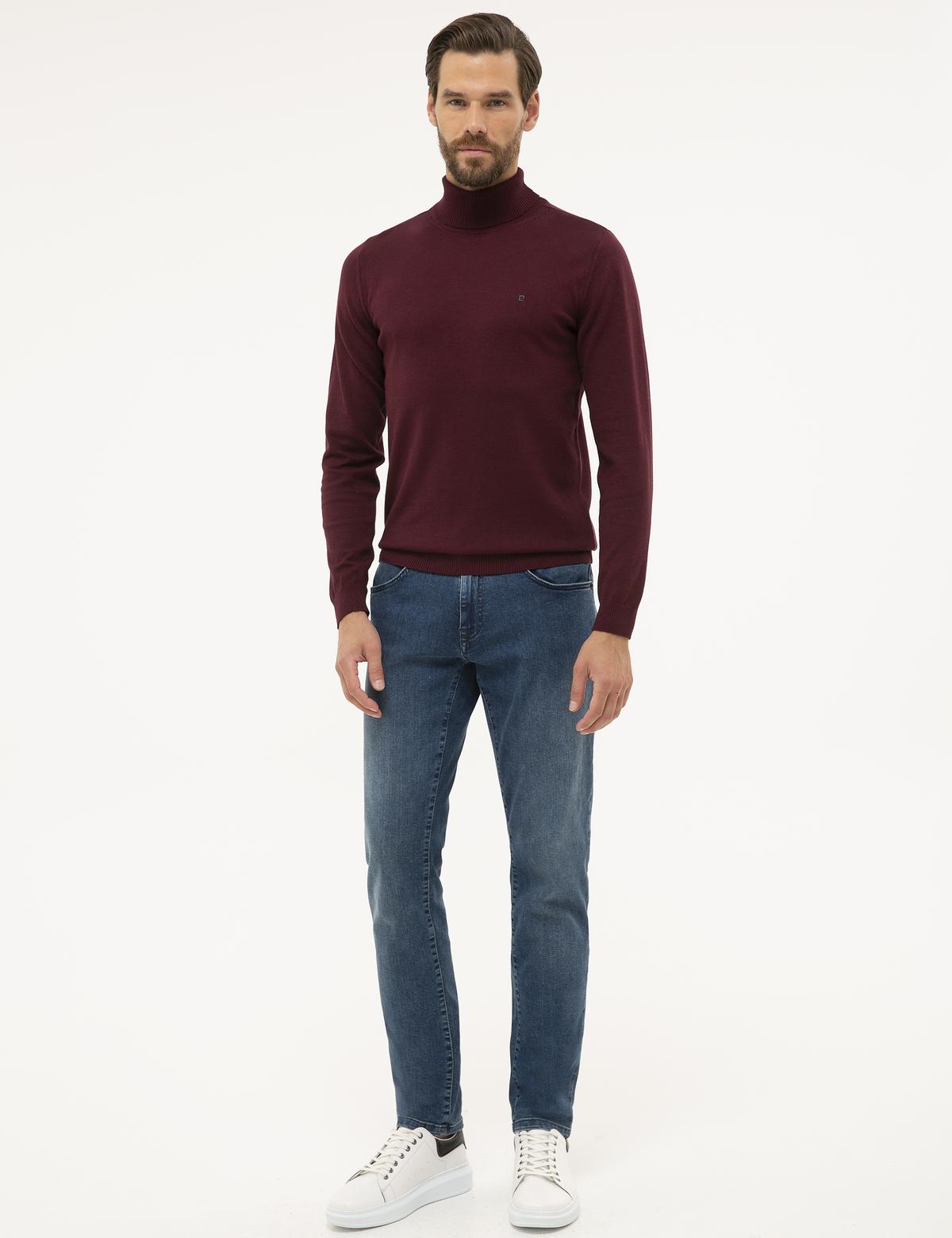 Bordo Slim Fit Tam Balıkçı Yaka Basic Triko Kazak - 50230785027