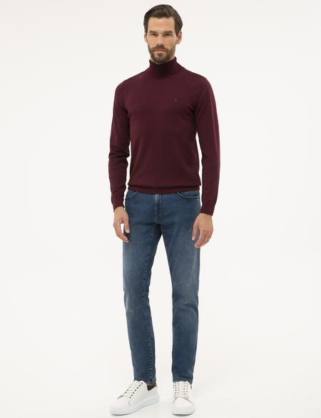 Bordo Slim Fit Tam Balıkçı Yaka Basic Triko Kazak - 50230785027
