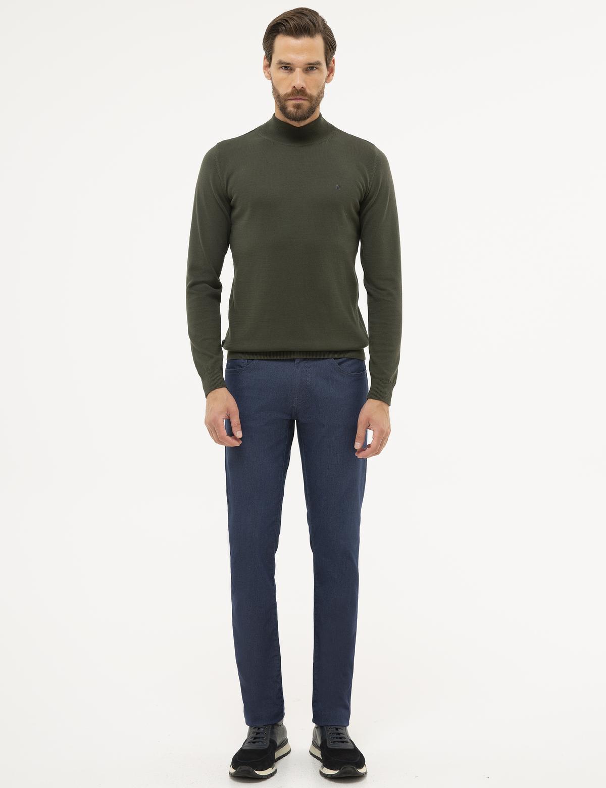 Yeşil Slim Fit Yarım Balıkçı Yaka Basic Triko Kazak - 50230807031