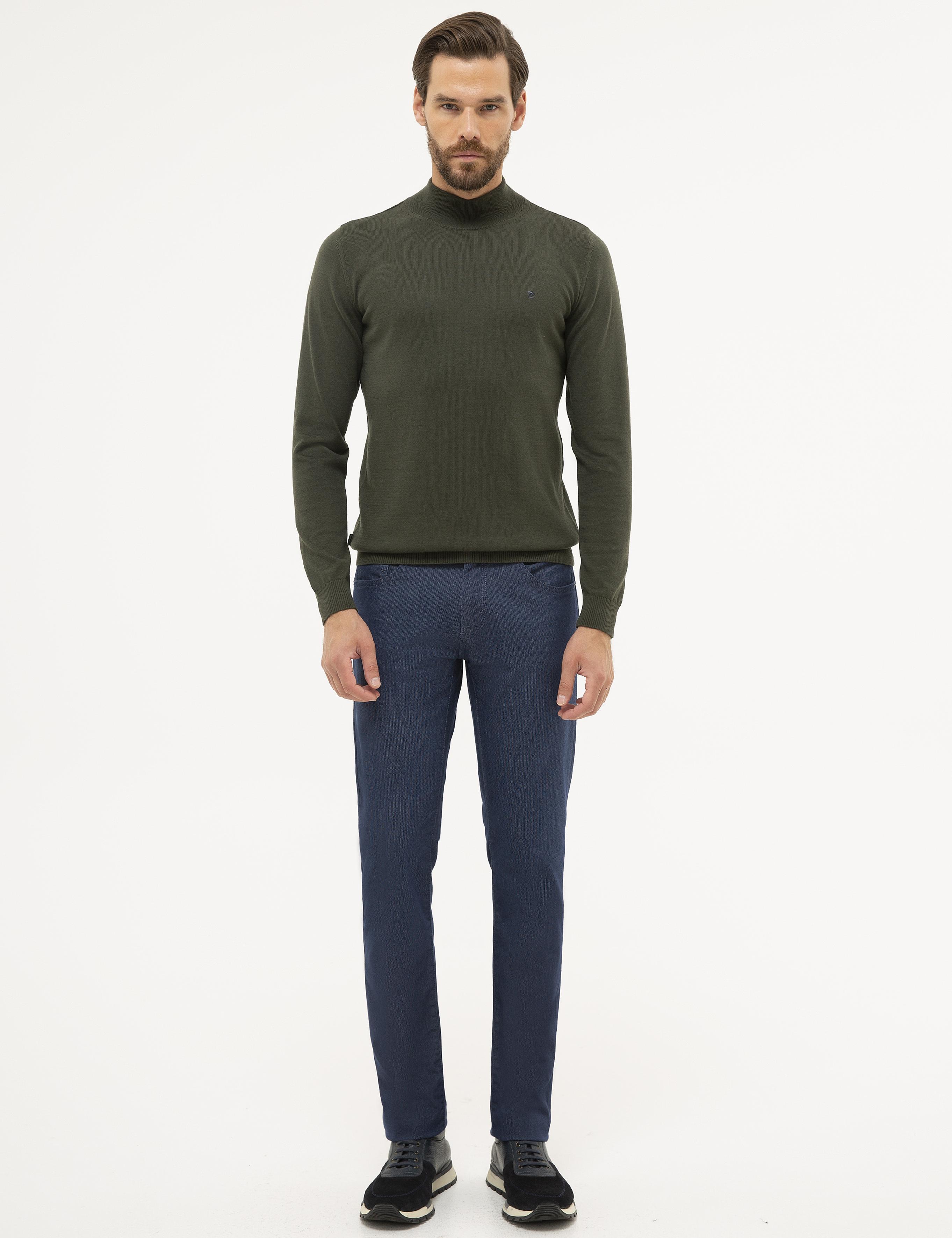 Yeşil Slim Fit Yarım Balıkçı Yaka Basic Triko Kazak