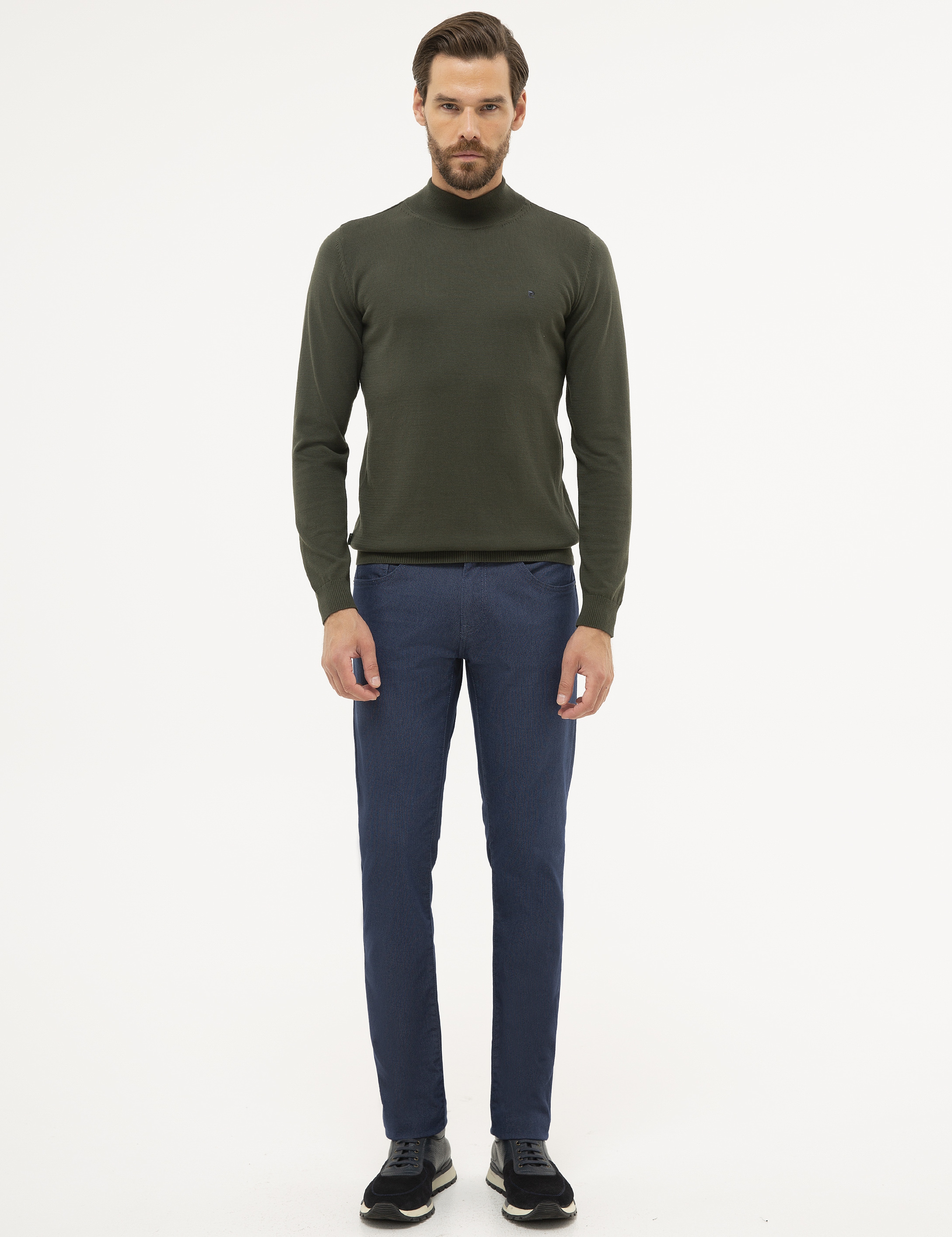Yeşil Slim Fit Yarım Balıkçı Yaka Basic Triko Kazak - Image 5