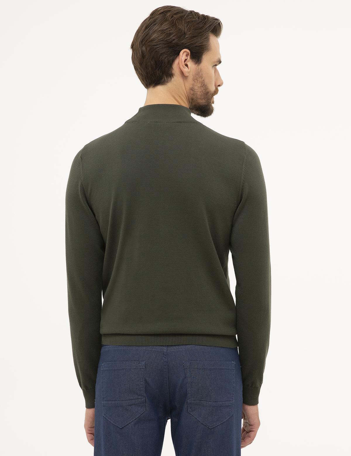 Yeşil Slim Fit Yarım Balıkçı Yaka Basic Triko Kazak - 50230807031