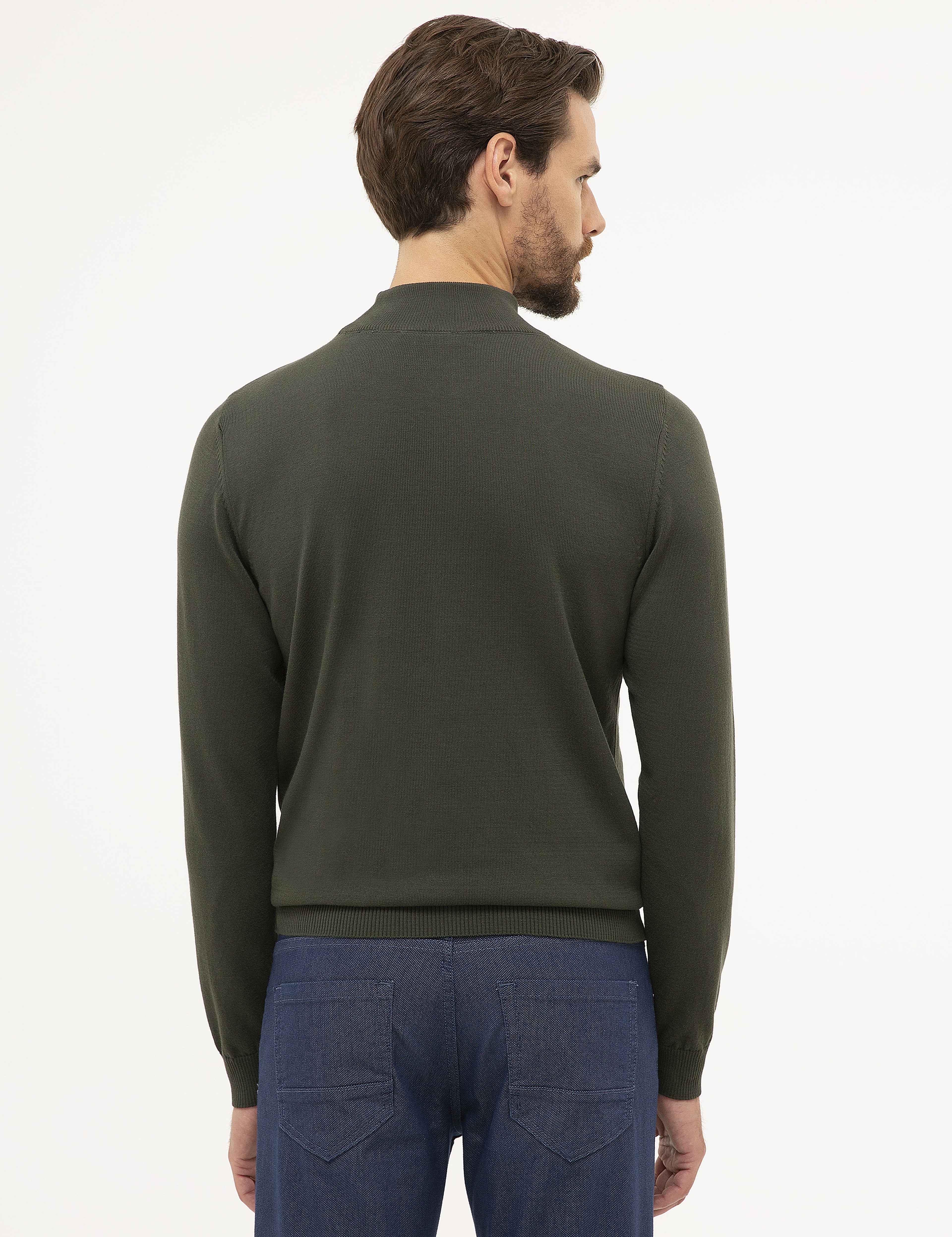 Yeşil Slim Fit Yarım Balıkçı Yaka Basic Triko Kazak - Image 4