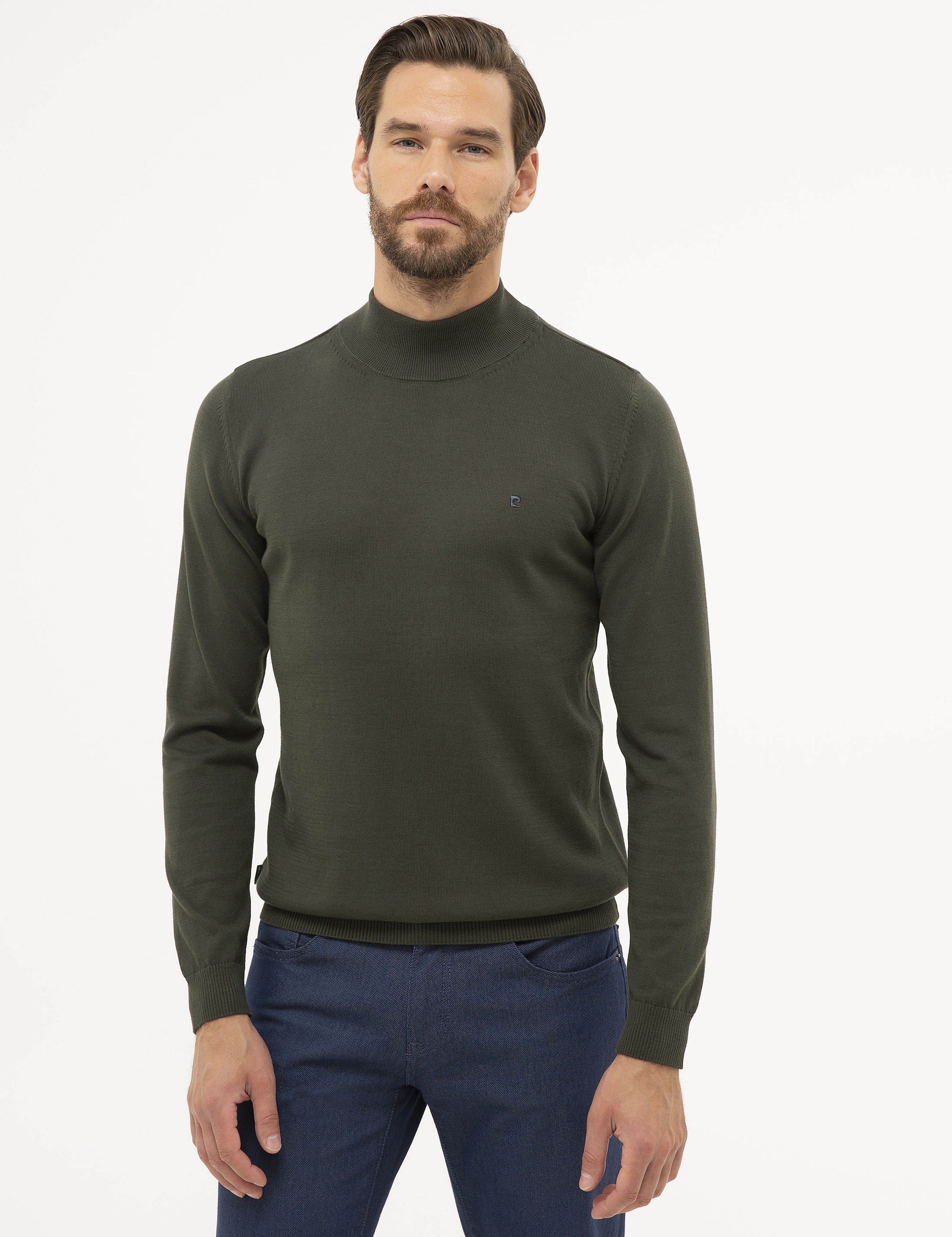 Yeşil Slim Fit Yarım Balıkçı Yaka Basic Triko Kazak - Image 1