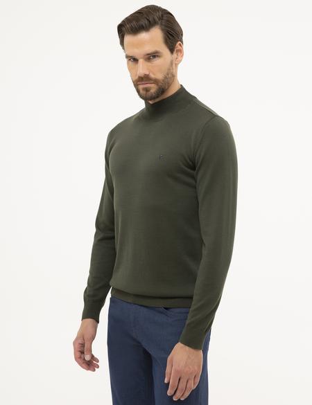 Yeşil Slim Fit Yarım Balıkçı Yaka Basic Triko Kazak - 50230807031