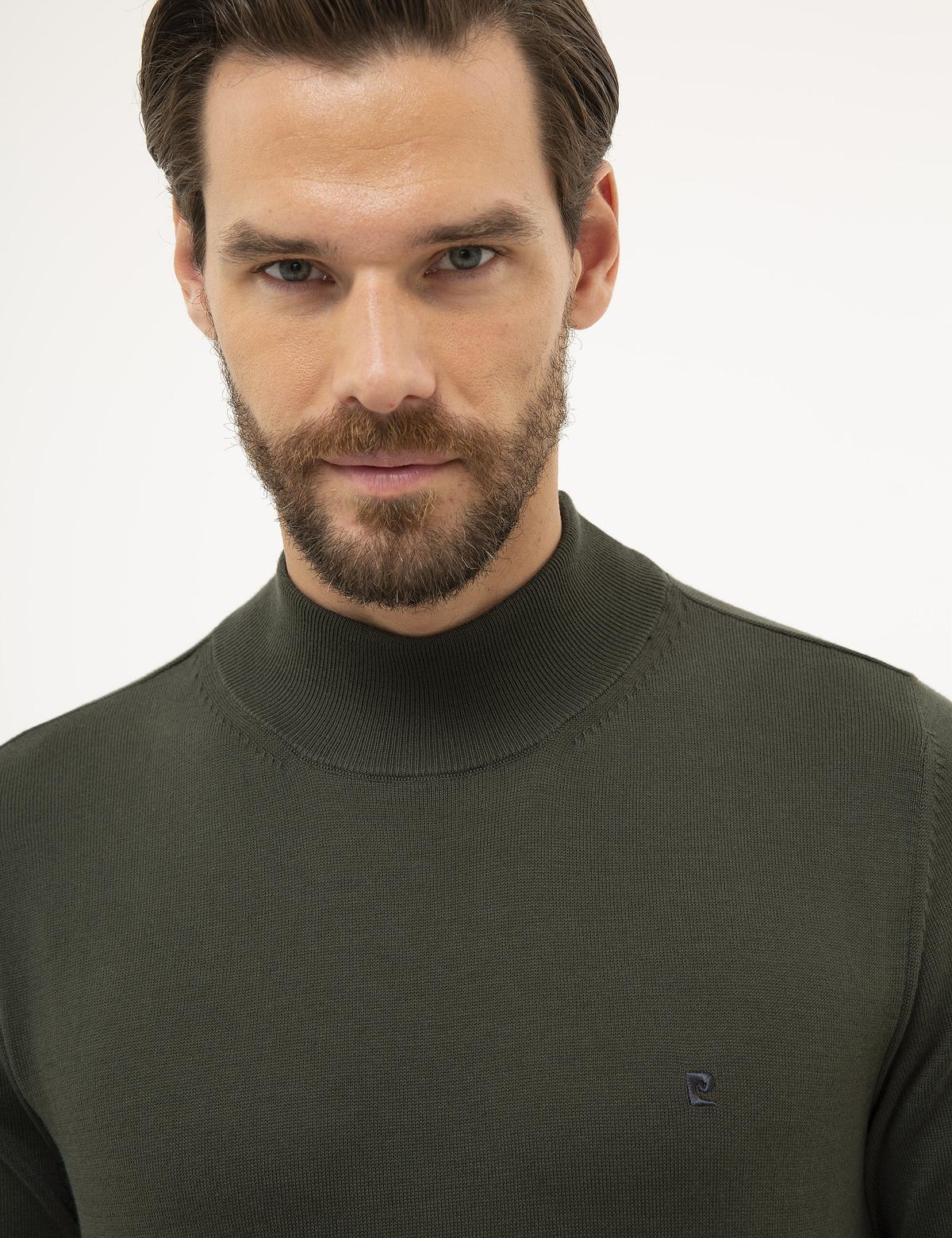 Yeşil Slim Fit Yarım Balıkçı Yaka Basic Triko Kazak - 50230807031