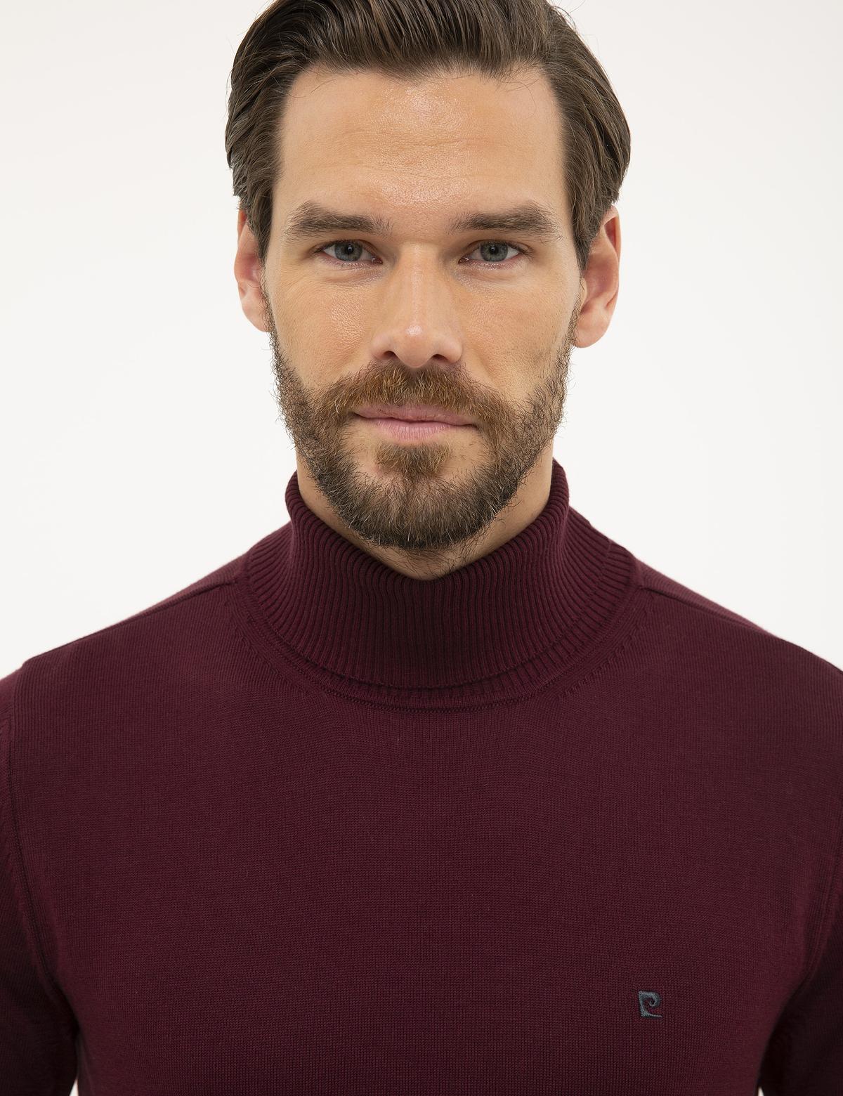 Bordo Slim Fit Tam Balıkçı Yaka Basic Triko Kazak - 50230785027