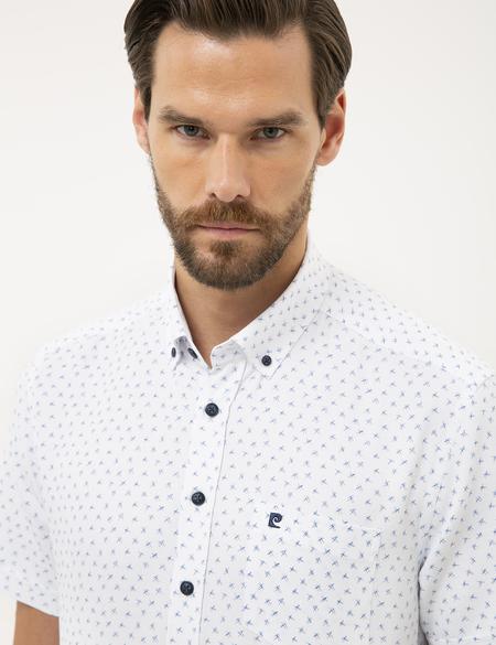 Lacivert Detaylı Beyaz Regular Fit Kısa Kollu Gömlek - 50227443008