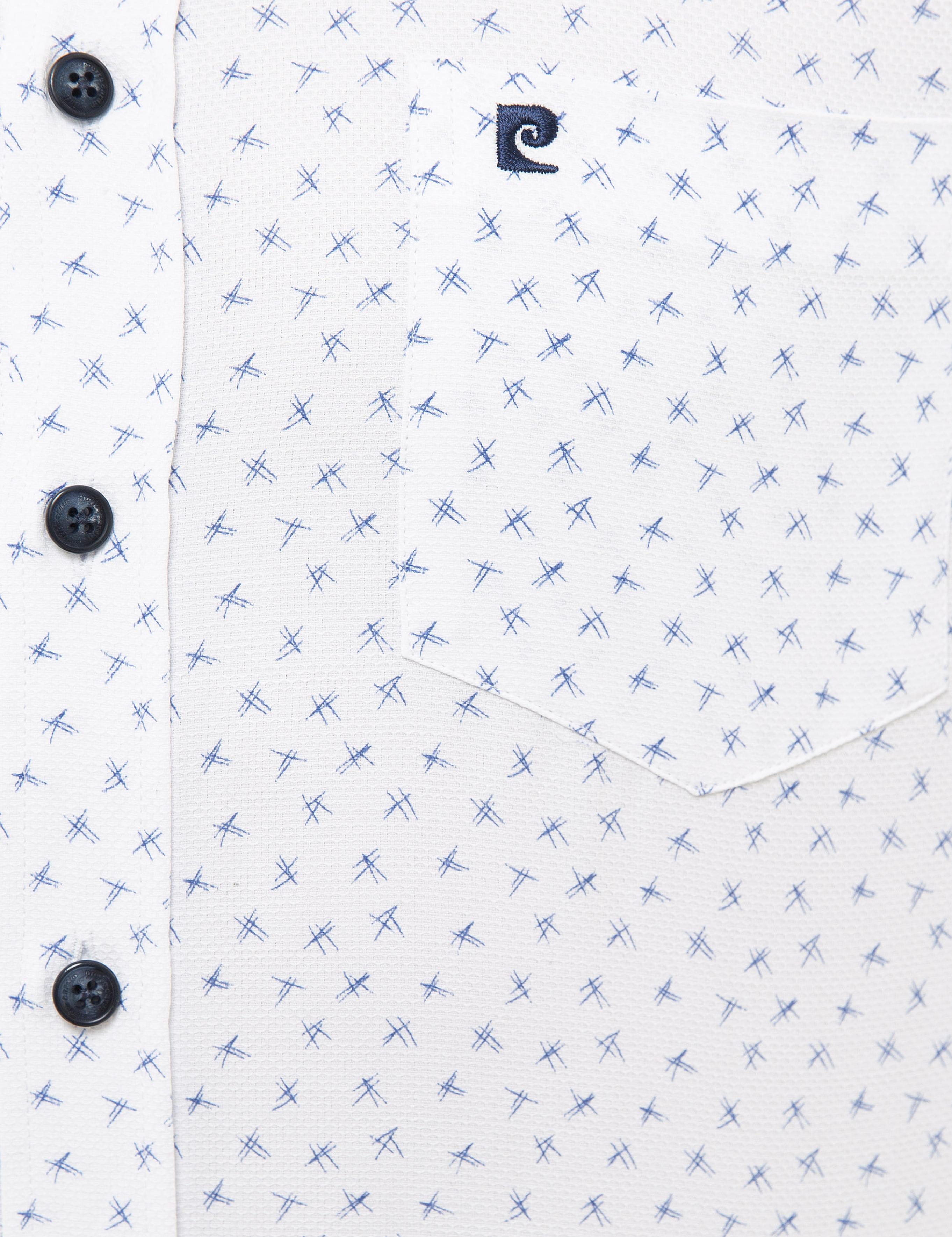 Lacivert Detaylı Beyaz Regular Fit Kısa Kollu Gömlek