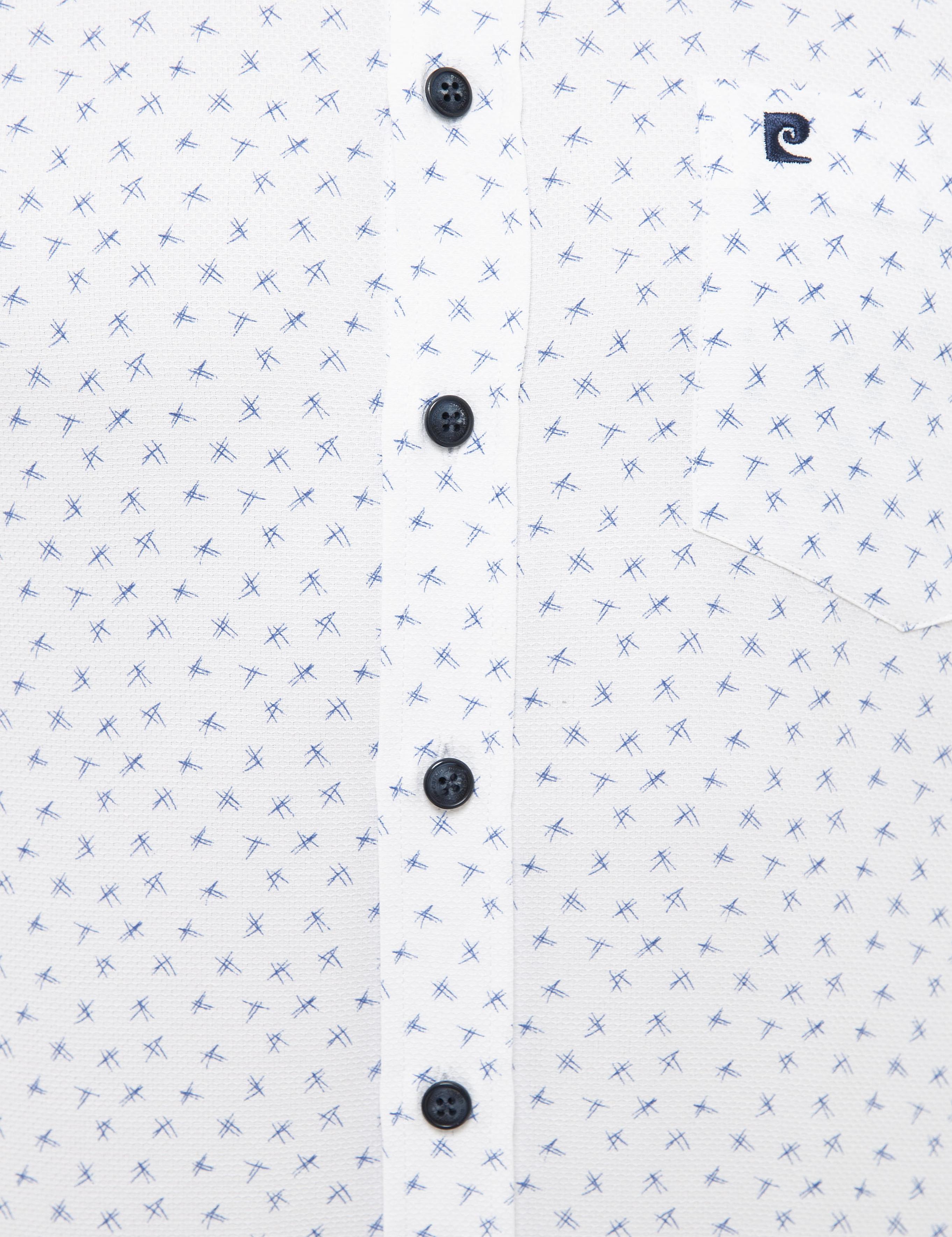 Lacivert Detaylı Beyaz Regular Fit Kısa Kollu Gömlek