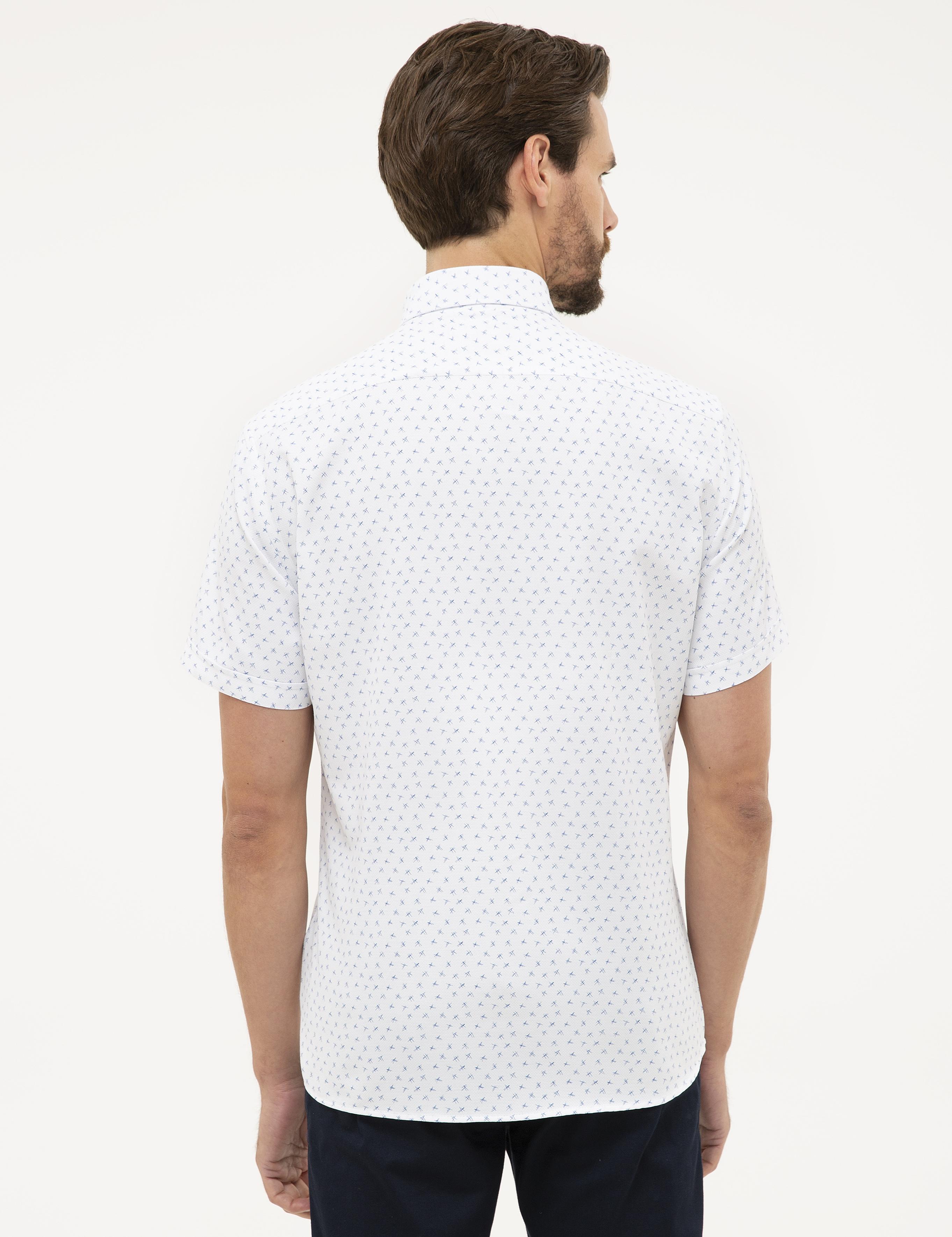 Lacivert Detaylı Beyaz Regular Fit Kısa Kollu Gömlek