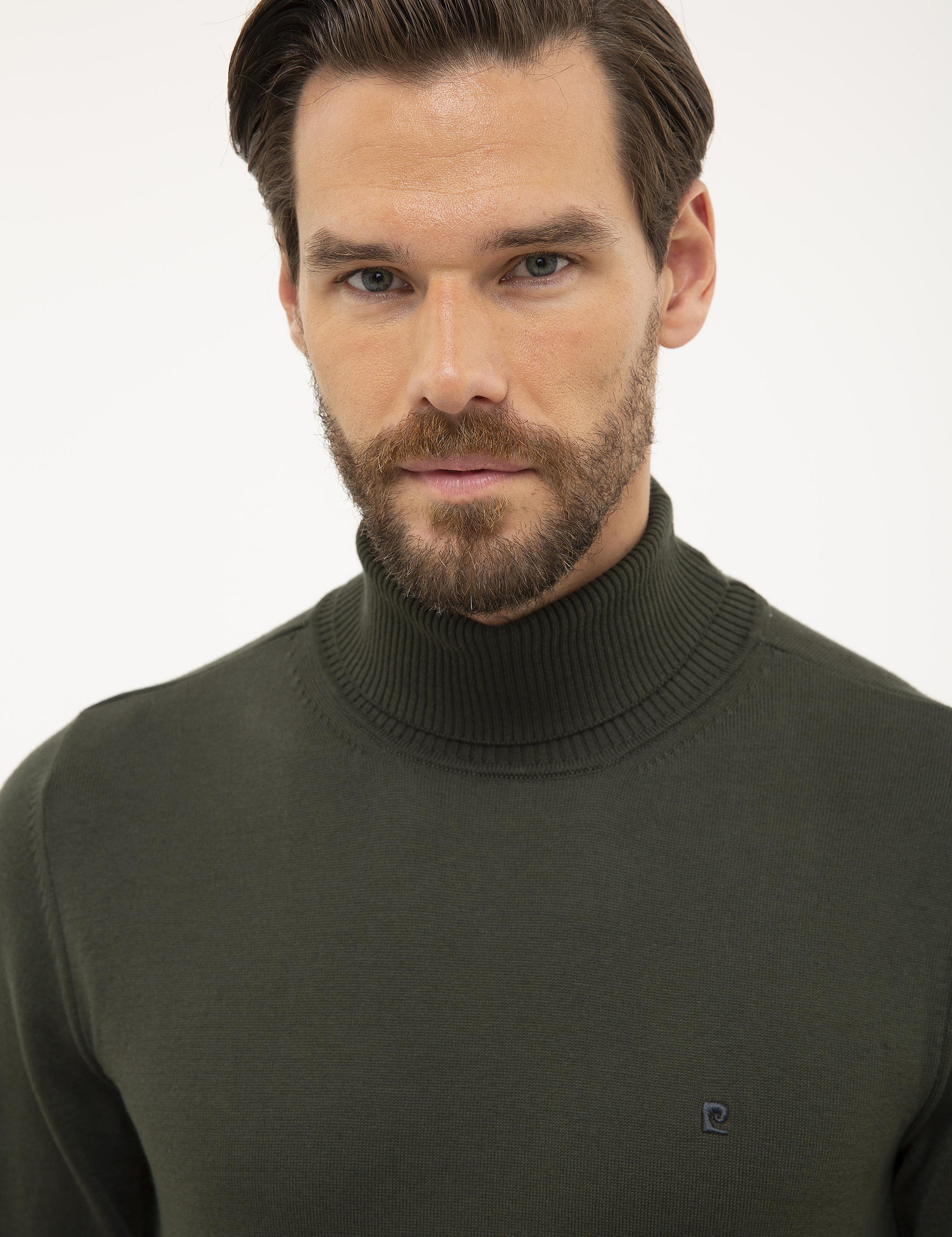 Yeşil Slim Fit Tam Balıkçı Yaka Basic Triko Kazak