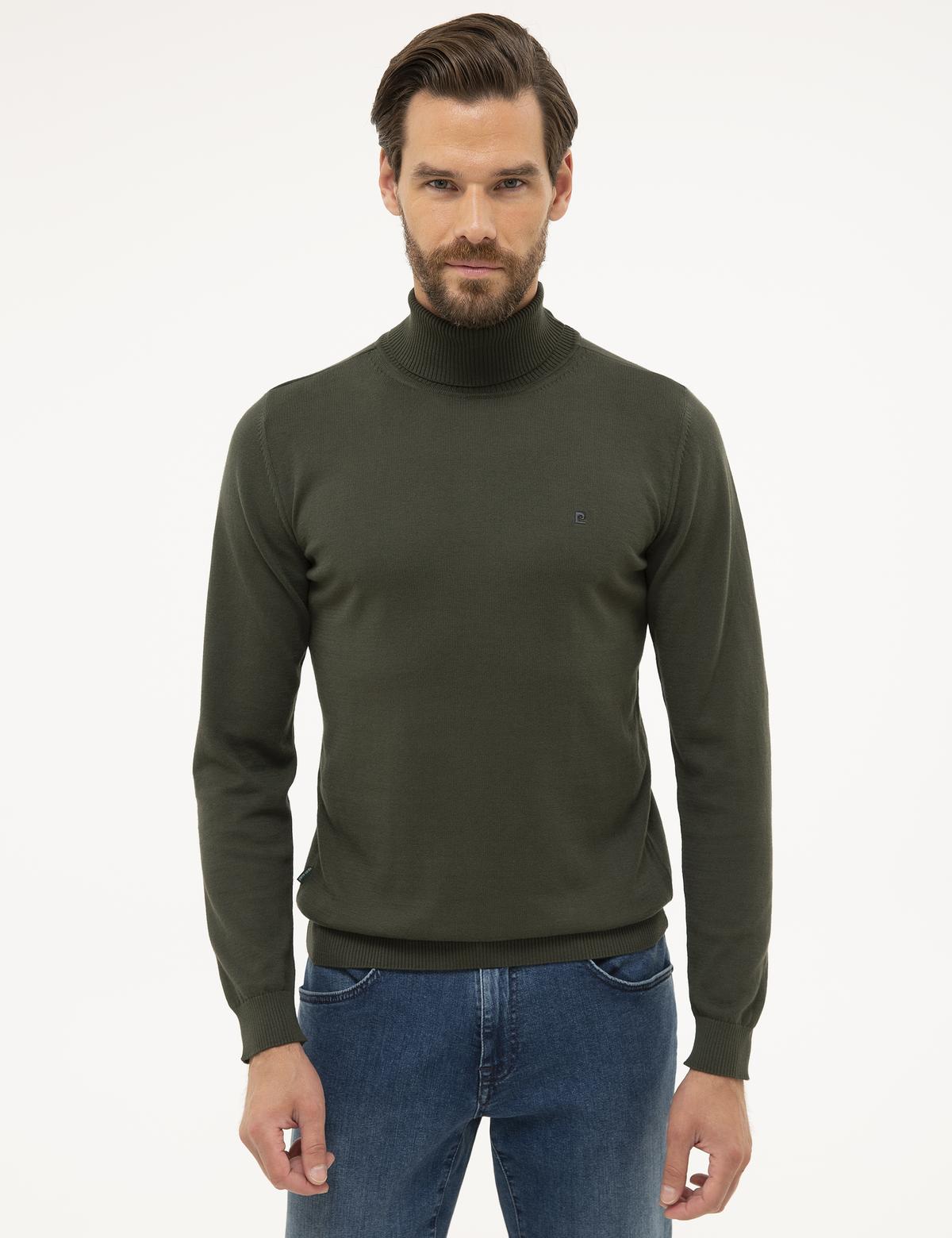 Yeşil Slim Fit Tam Balıkçı Yaka Basic Triko Kazak