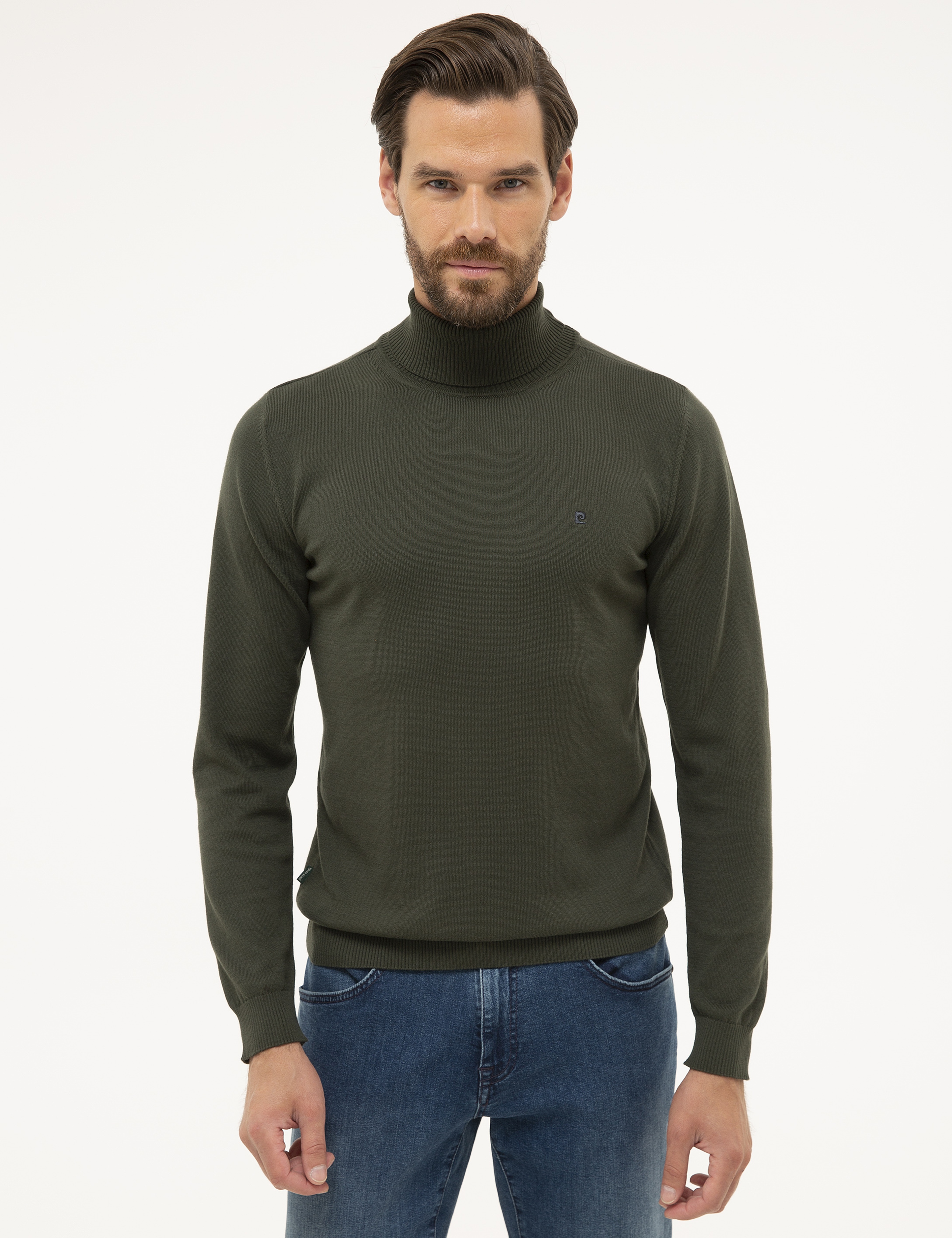 Yeşil Slim Fit Tam Balıkçı Yaka Basic Triko Kazak - Image 1