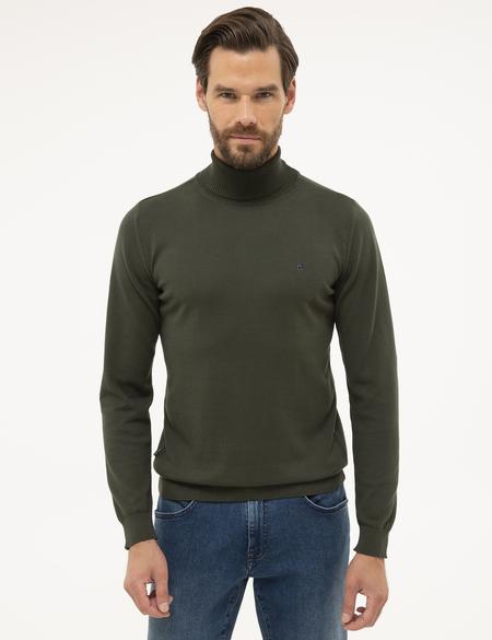 Yeşil Slim Fit Tam Balıkçı Yaka Basic Triko Kazak - 50230785036