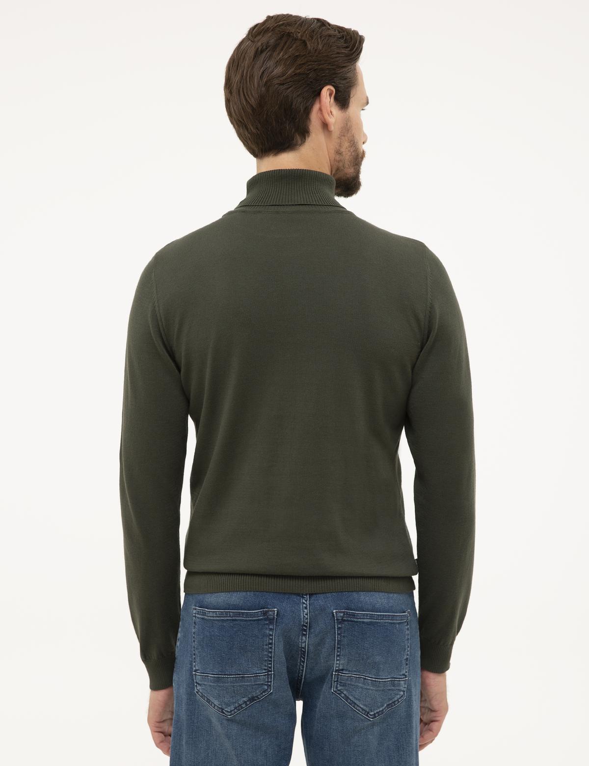 Yeşil Slim Fit Tam Balıkçı Yaka Basic Triko Kazak - 50230785036