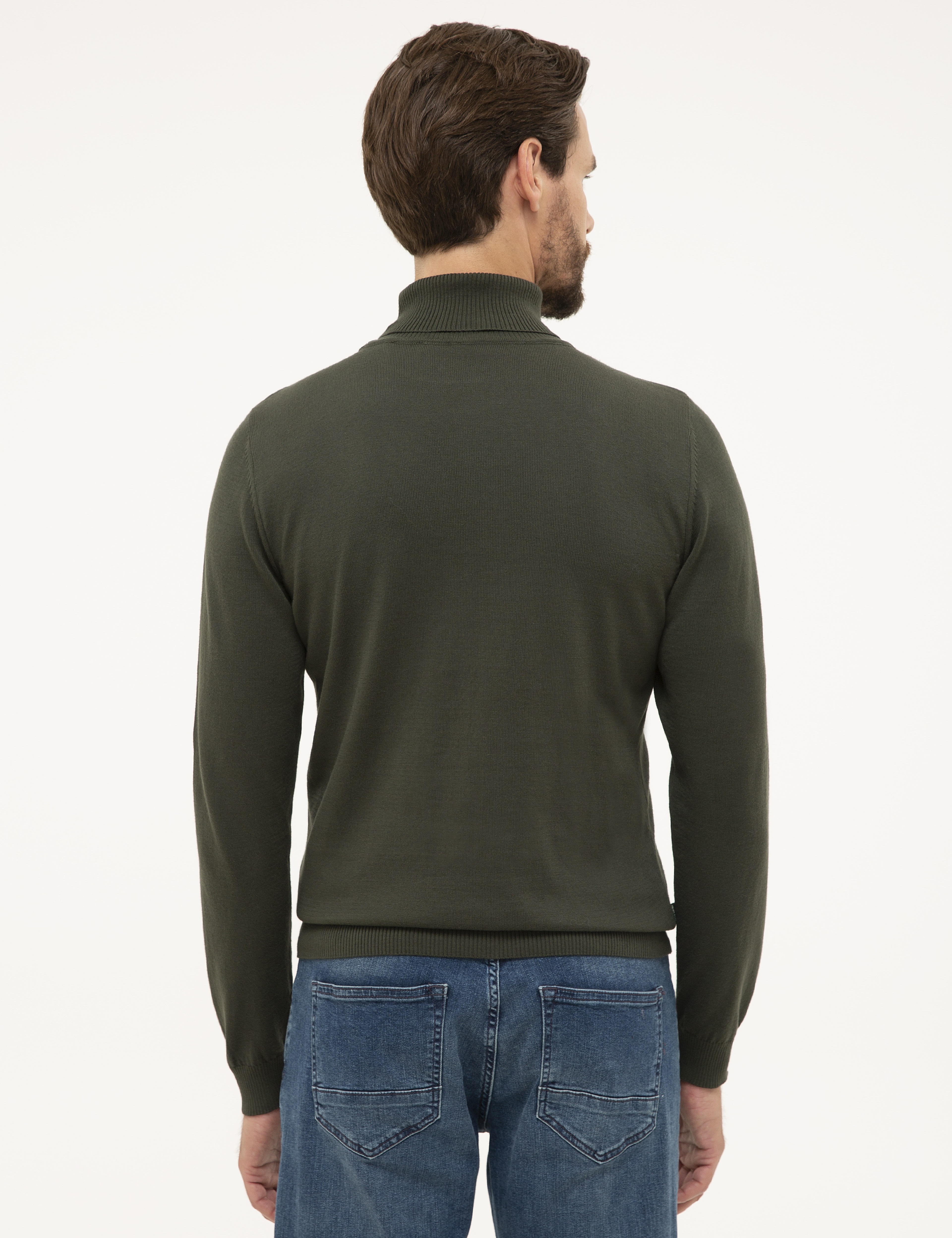 Yeşil Slim Fit Tam Balıkçı Yaka Basic Triko Kazak