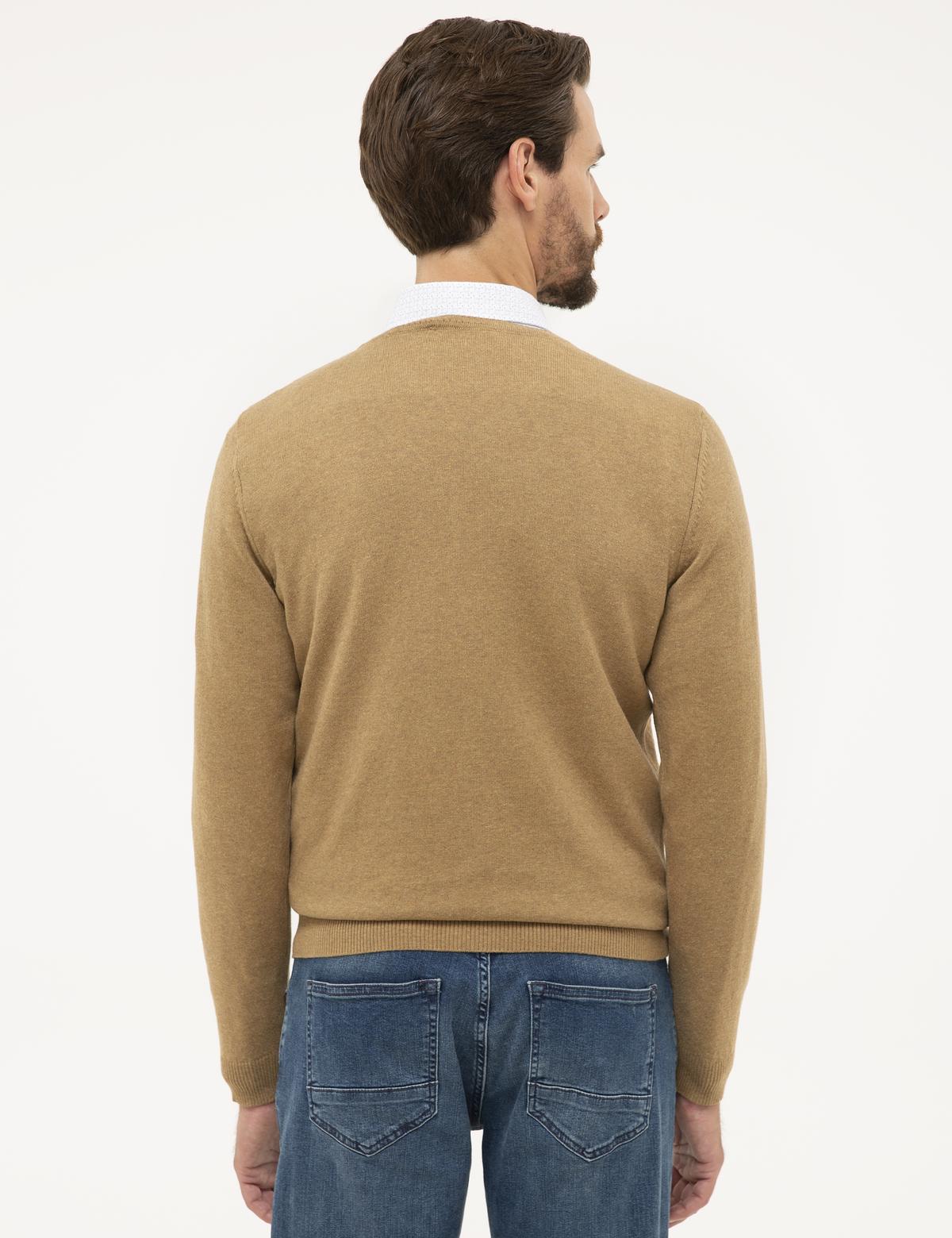 Camel Melanj Slim Fit V Yaka Basic Triko Kazak - 50230806078